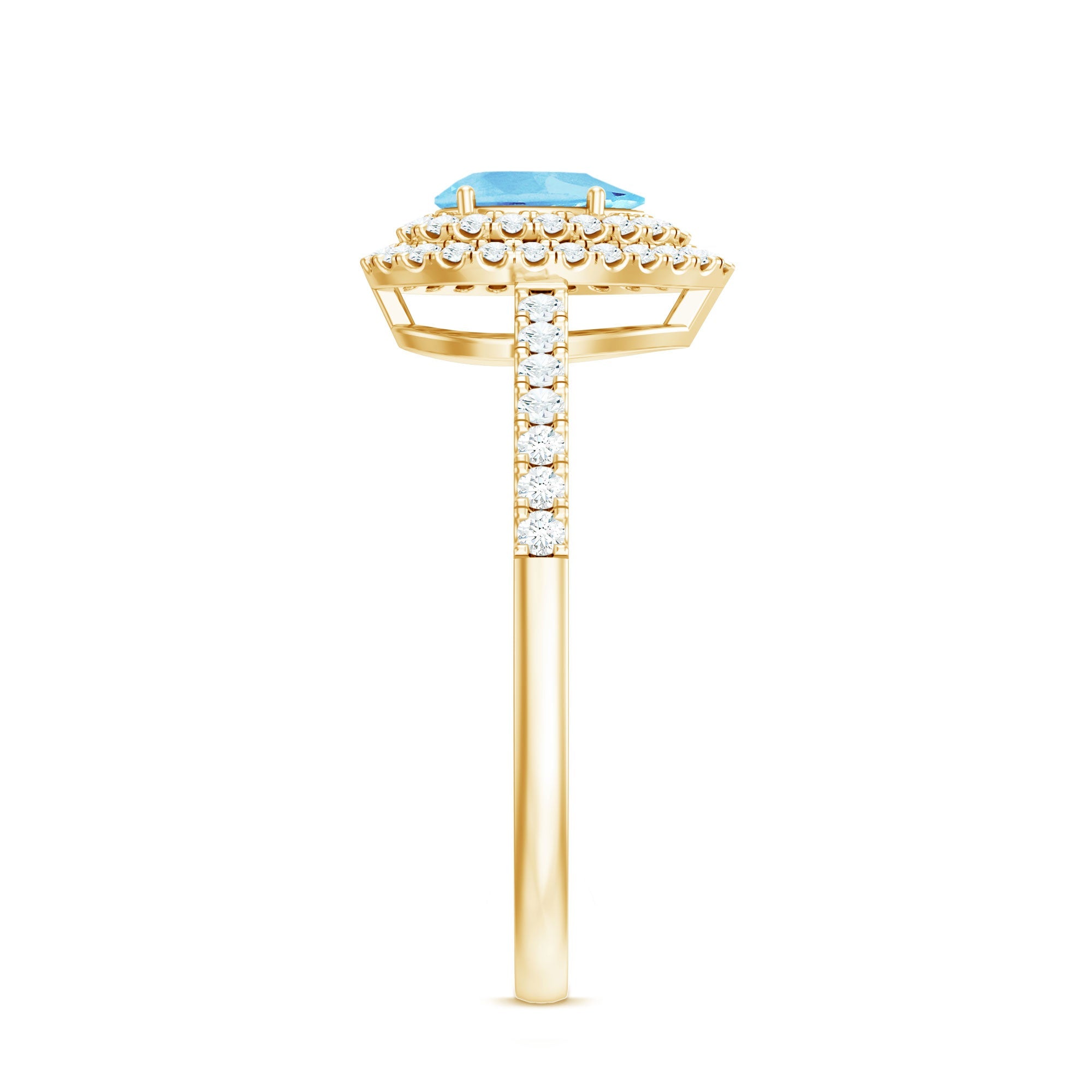 Classic Aquamarine and Diamond Teardrop Engagement Ring with Double Halo