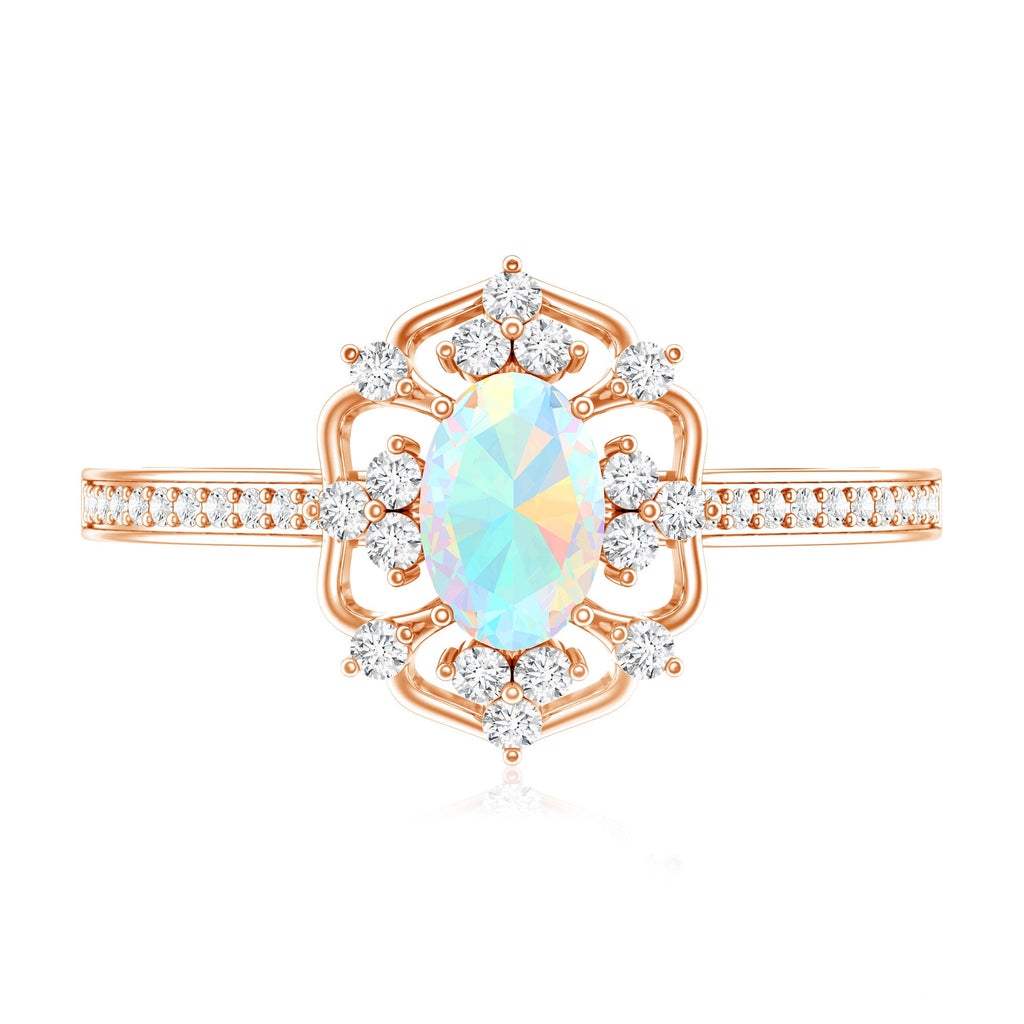 Natural Oval Ethiopian Rainbow Opal Vintage Looking Engagement Ring with Diamond