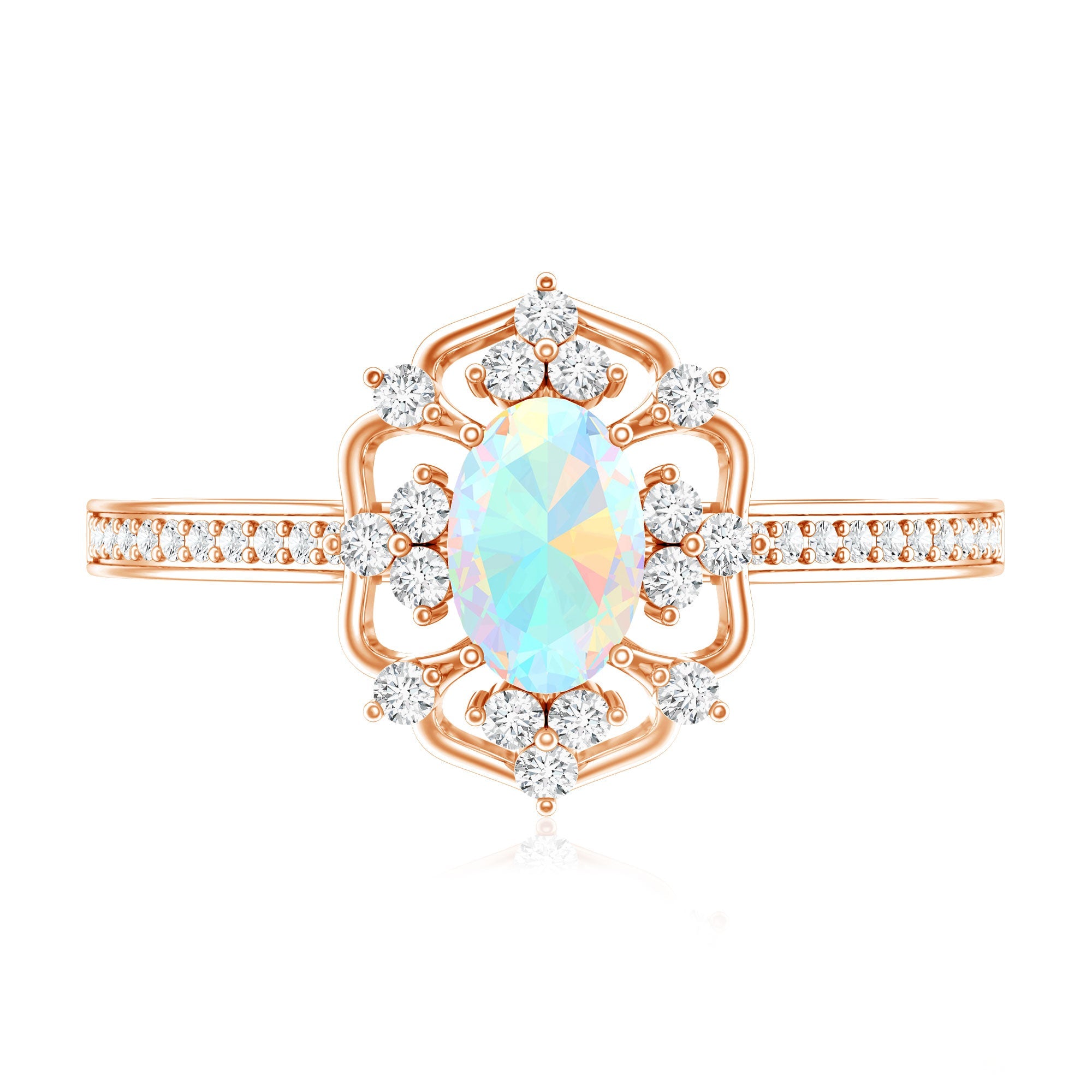 Natural Oval Ethiopian Rainbow Opal Vintage Looking Engagement Ring with Diamond