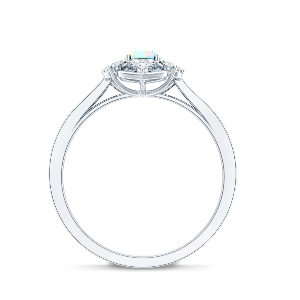 Natural Oval Ethiopian Rainbow Opal Vintage Looking Engagement Ring with Diamond