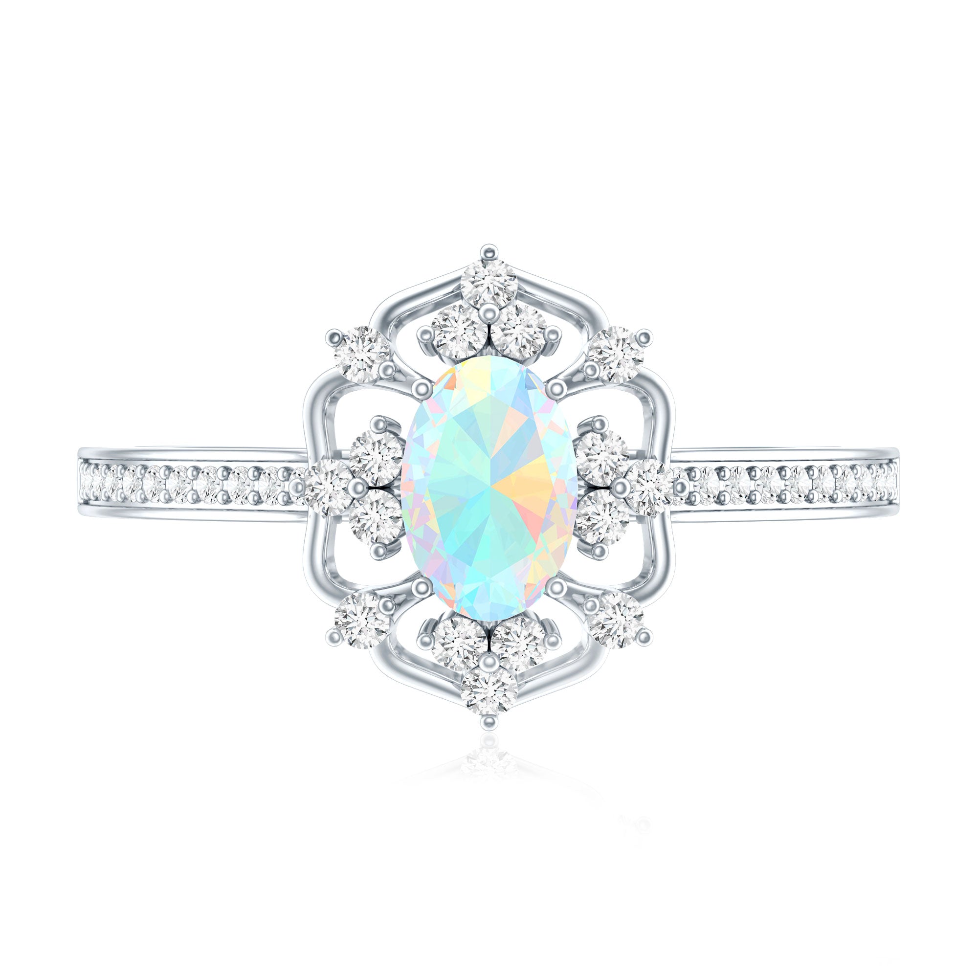 Natural Oval Ethiopian Rainbow Opal Vintage Looking Engagement Ring with Diamond
