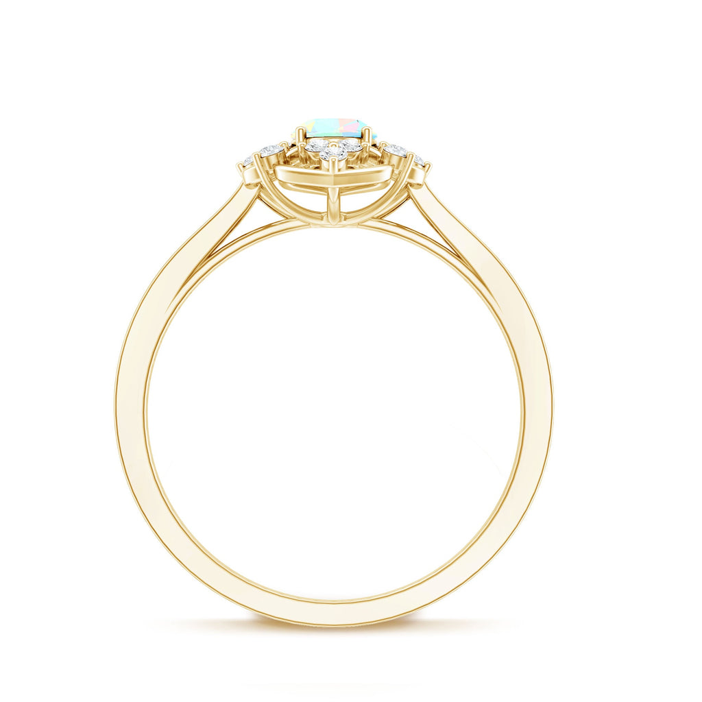 Natural Oval Ethiopian Rainbow Opal Vintage Looking Engagement Ring with Diamond