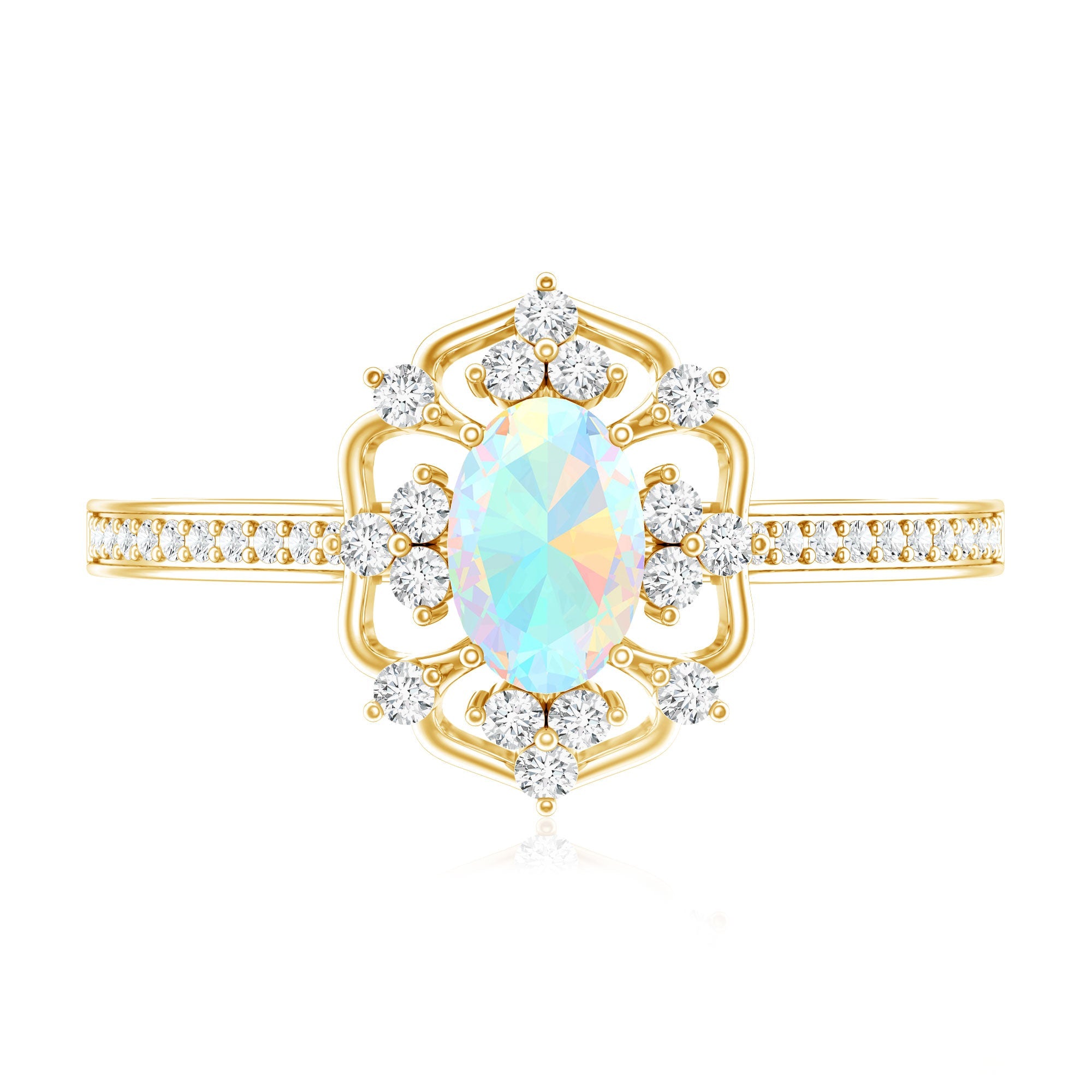 Natural Oval Ethiopian Rainbow Opal Vintage Looking Engagement Ring with Diamond