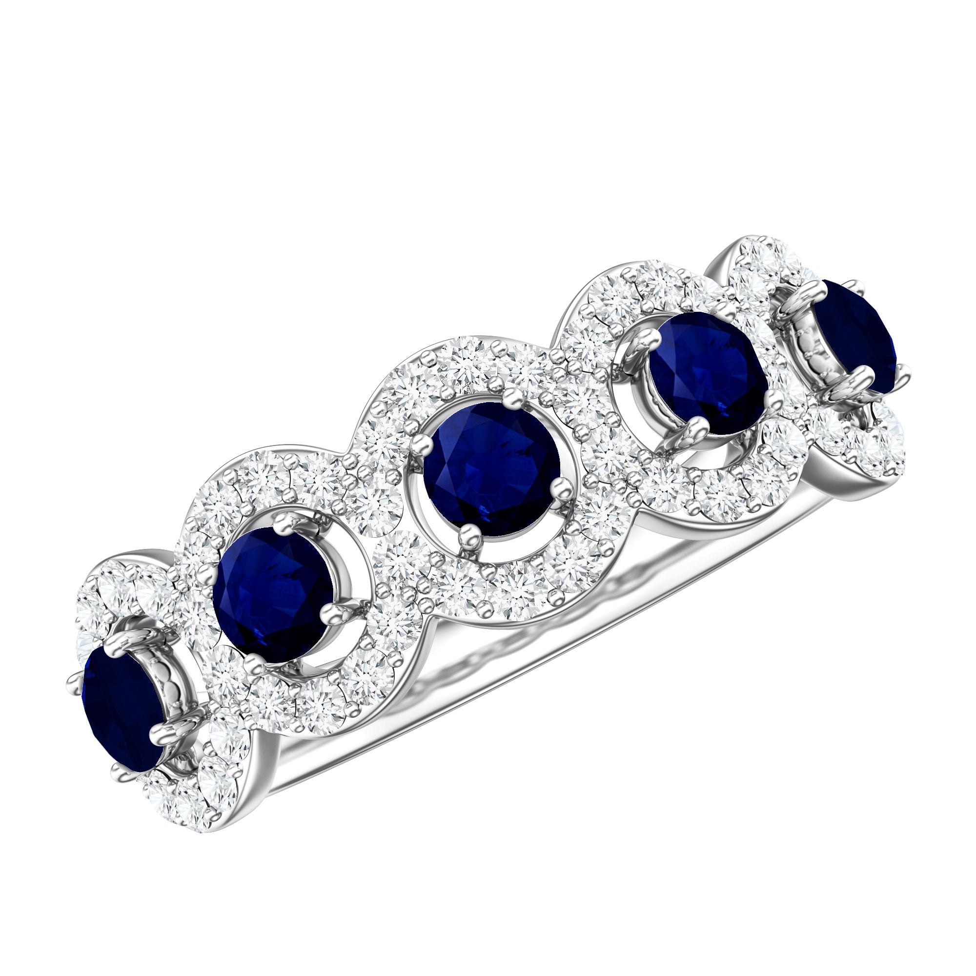 Classic Blue Sapphire Half Eternity Anniversary Ring with Diamond