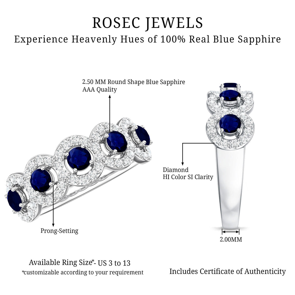 Classic Blue Sapphire Half Eternity Anniversary Ring with Diamond