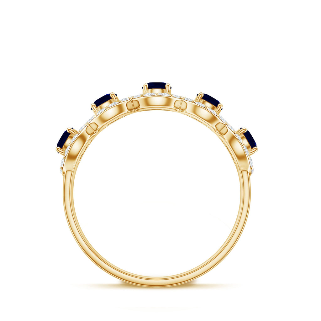 Classic Blue Sapphire Half Eternity Anniversary Ring with Diamond