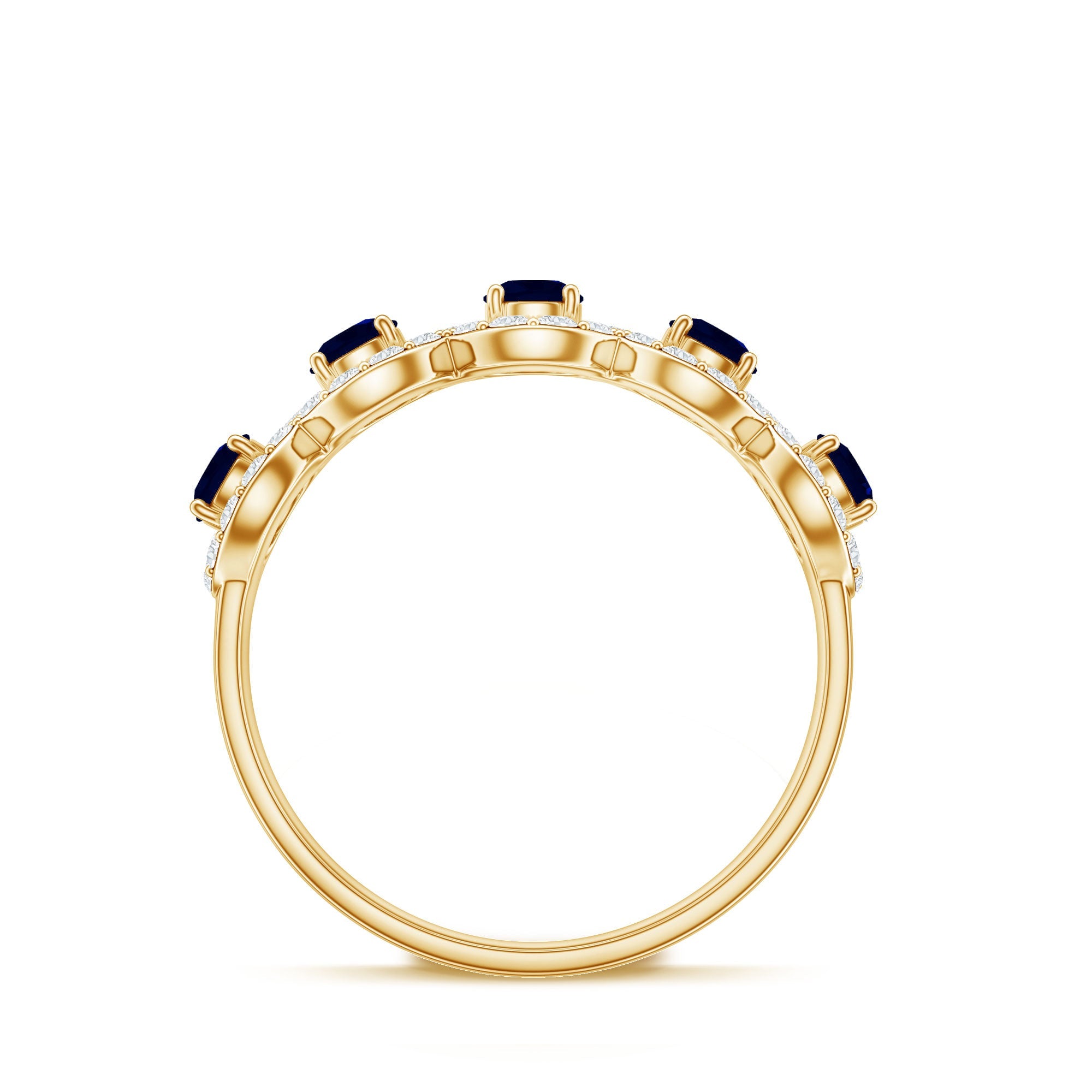 Classic Blue Sapphire Half Eternity Anniversary Ring with Diamond
