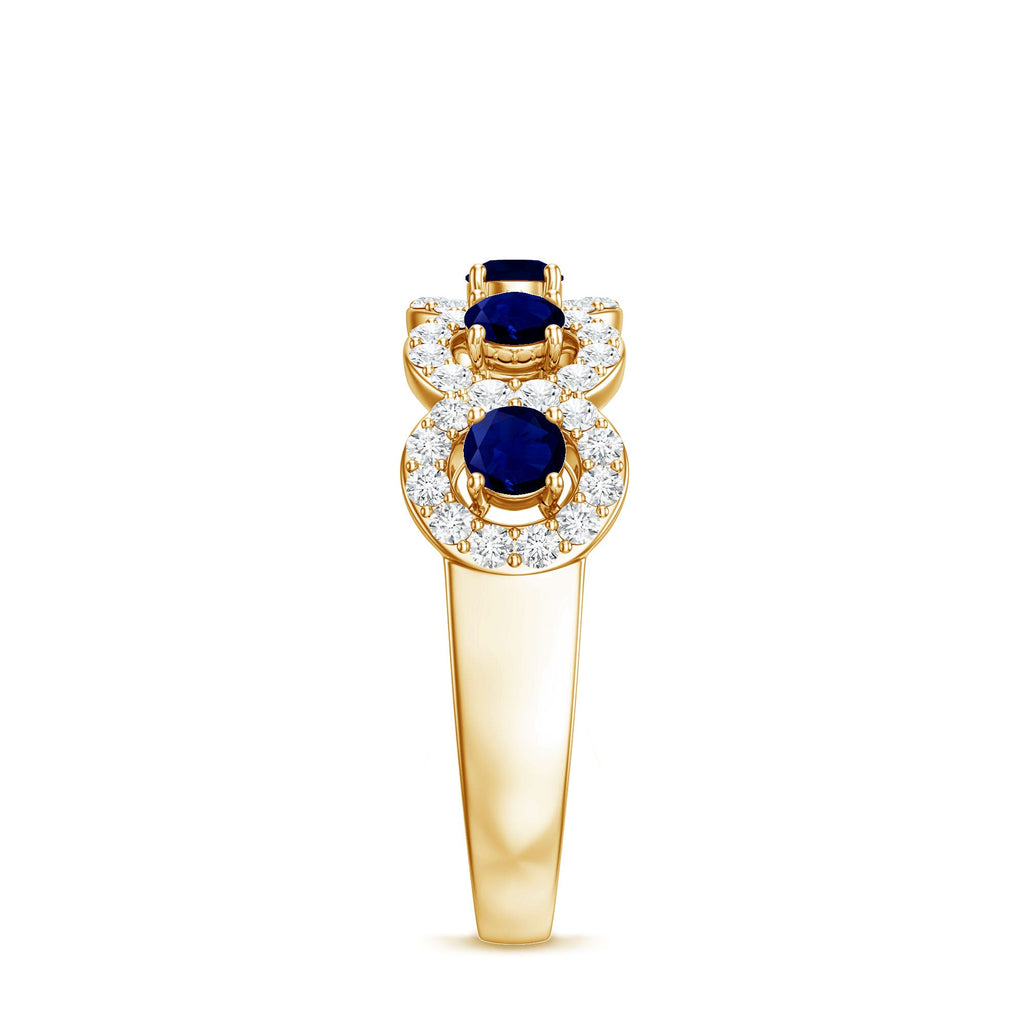 Classic Blue Sapphire Half Eternity Anniversary Ring with Diamond