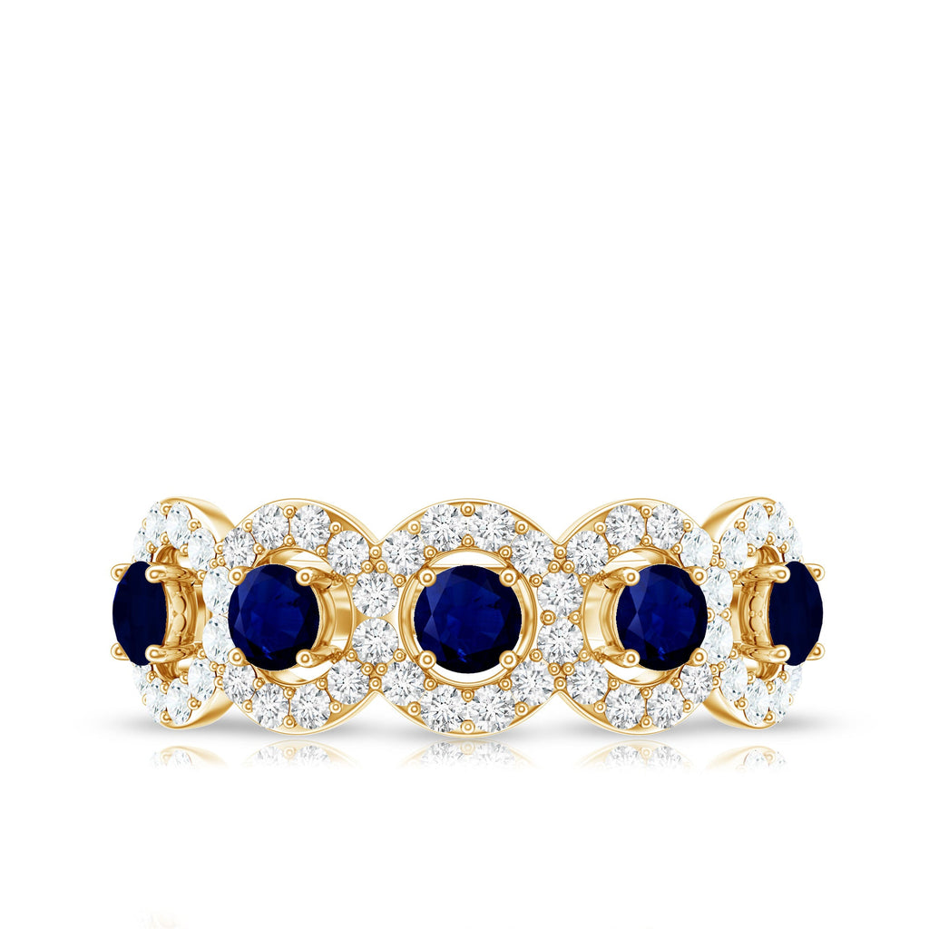 Classic Blue Sapphire Half Eternity Anniversary Ring with Diamond