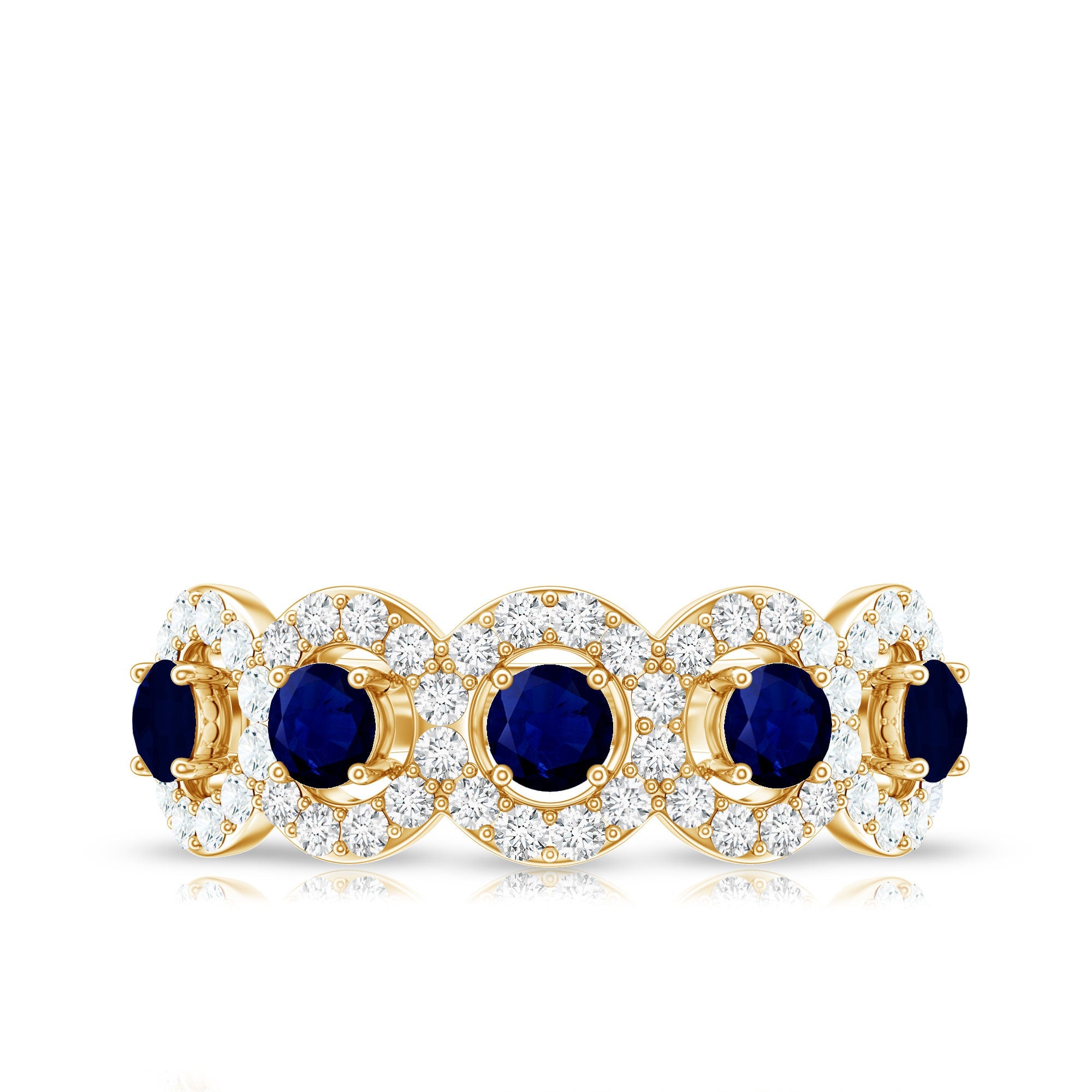 Classic Blue Sapphire Half Eternity Anniversary Ring with Diamond