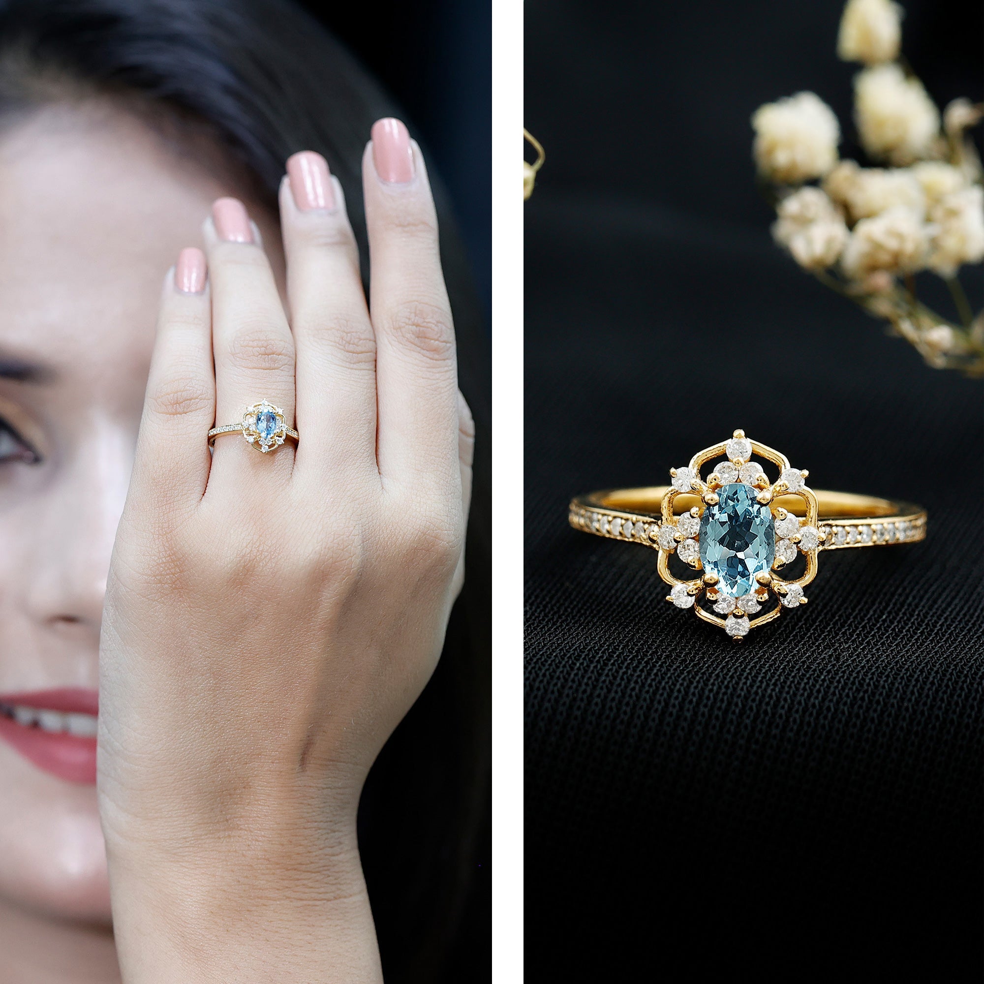 Real Vintage Aquamarine and Diamond Engagement Ring with Certificate