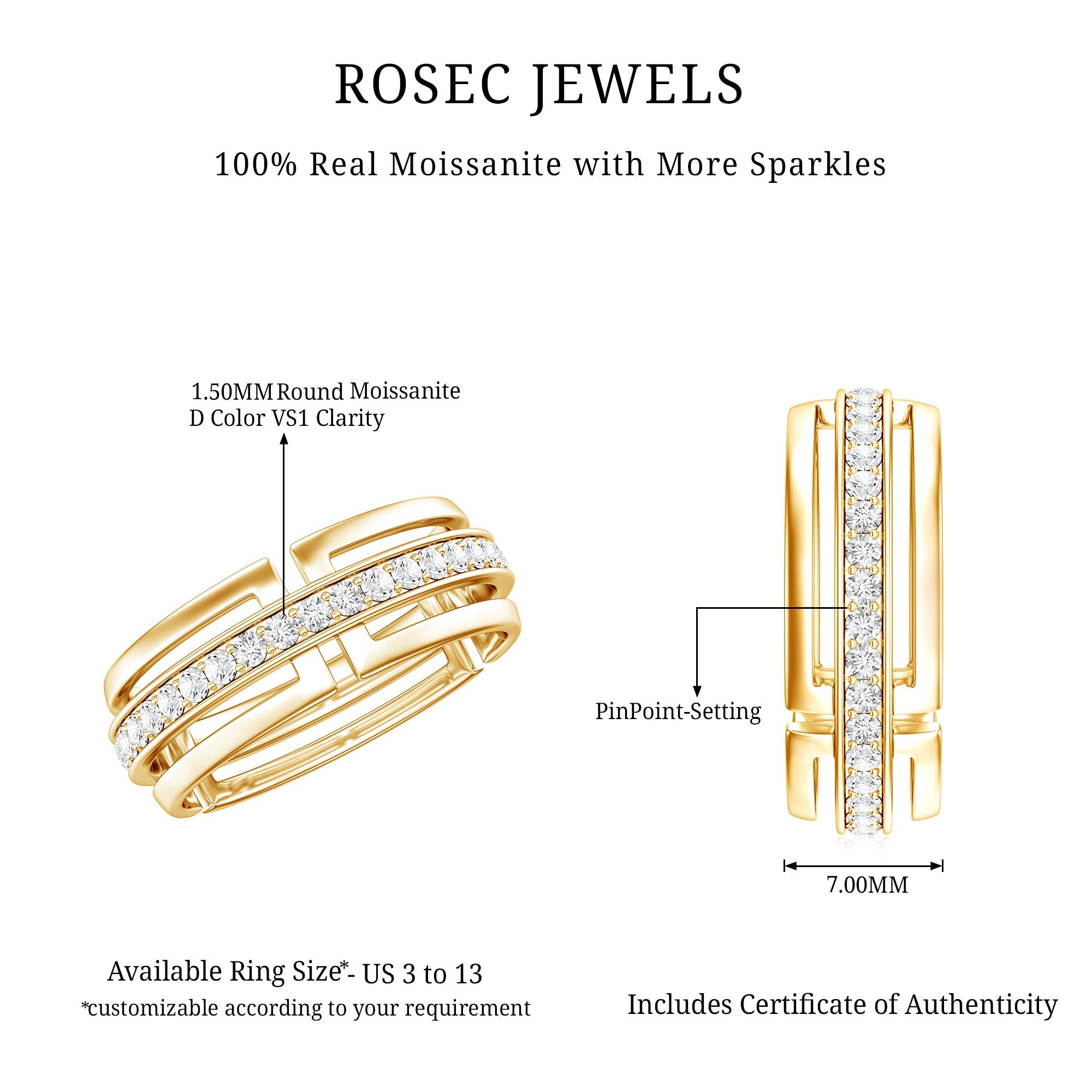 Moissanite Wedding Band in Pinpoint Setting
