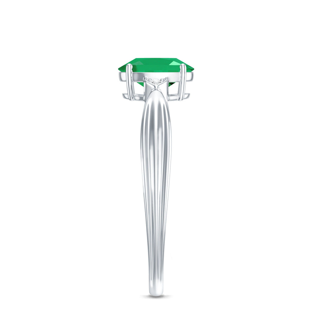 0.7 Carat Oval Cut Emerald Vintage Engagement Ring with Diamond