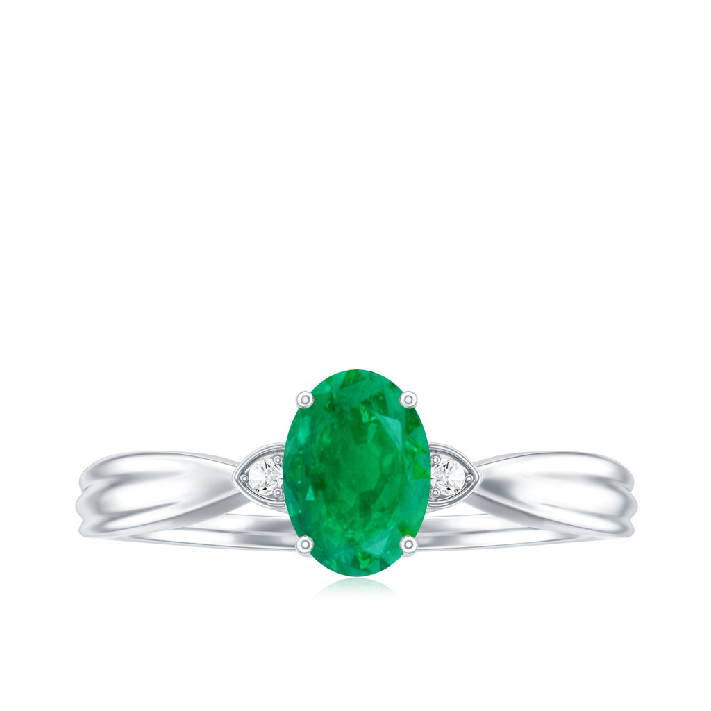 0.7 Carat Oval Cut Emerald Vintage Engagement Ring with Diamond