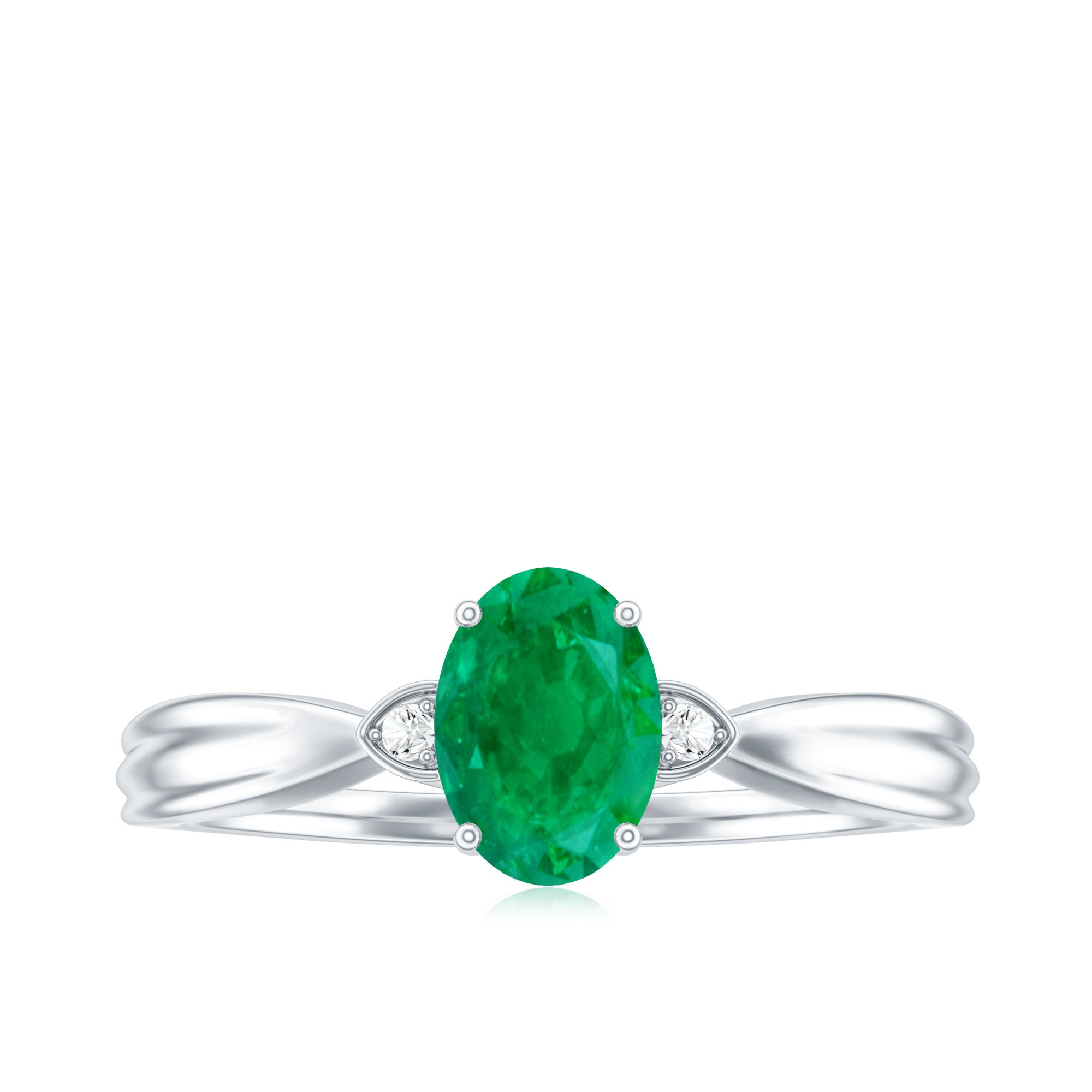 0.7 Carat Oval Cut Emerald Vintage Engagement Ring with Diamond