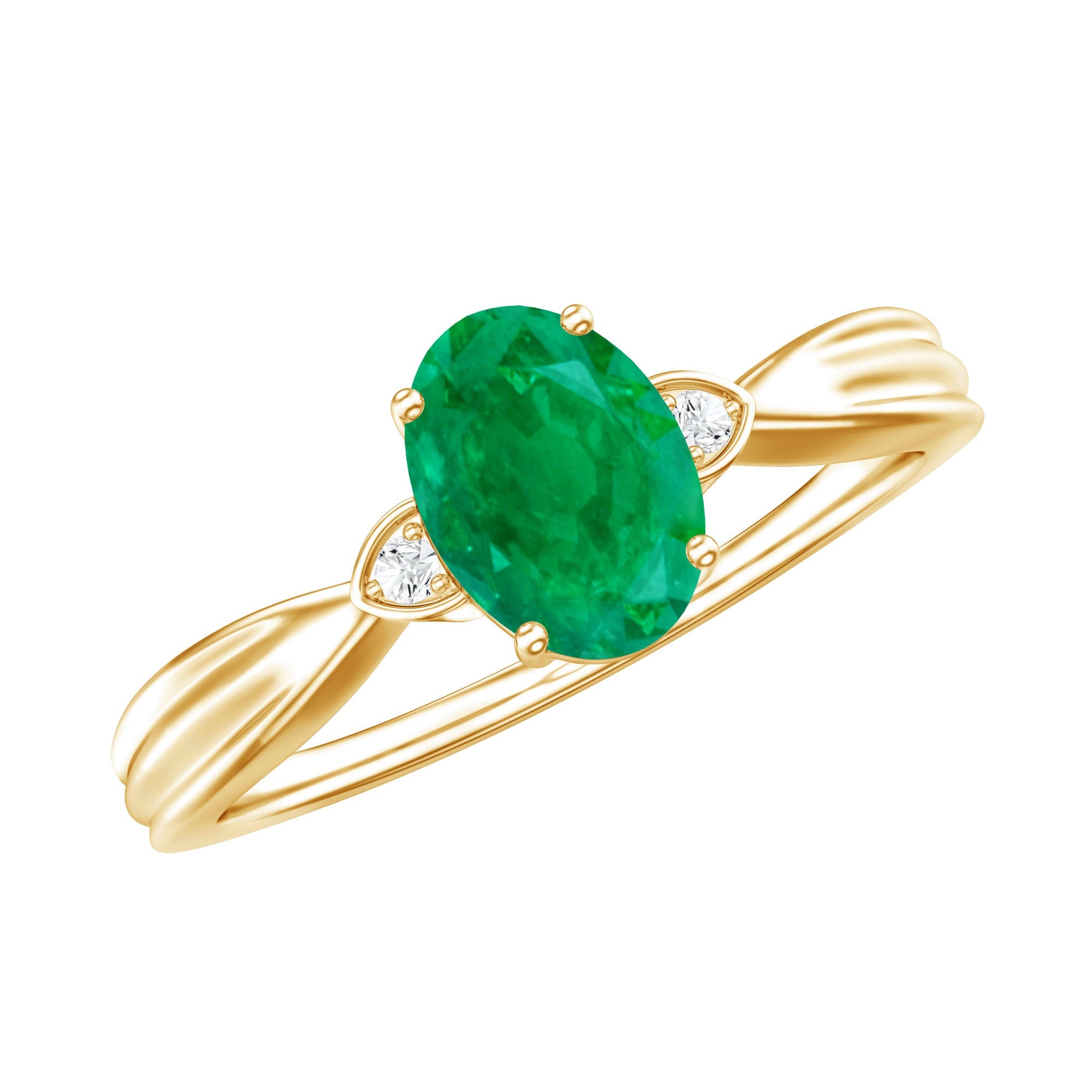 0.7 Carat Oval Cut Emerald Vintage Engagement Ring with Diamond | Rings | Wiccan Center