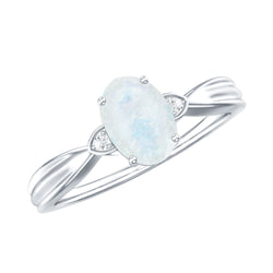 0.6 Carat Oval Cut Moonstone Solitaire Ring with Diamond | Rings | Wiccan Center