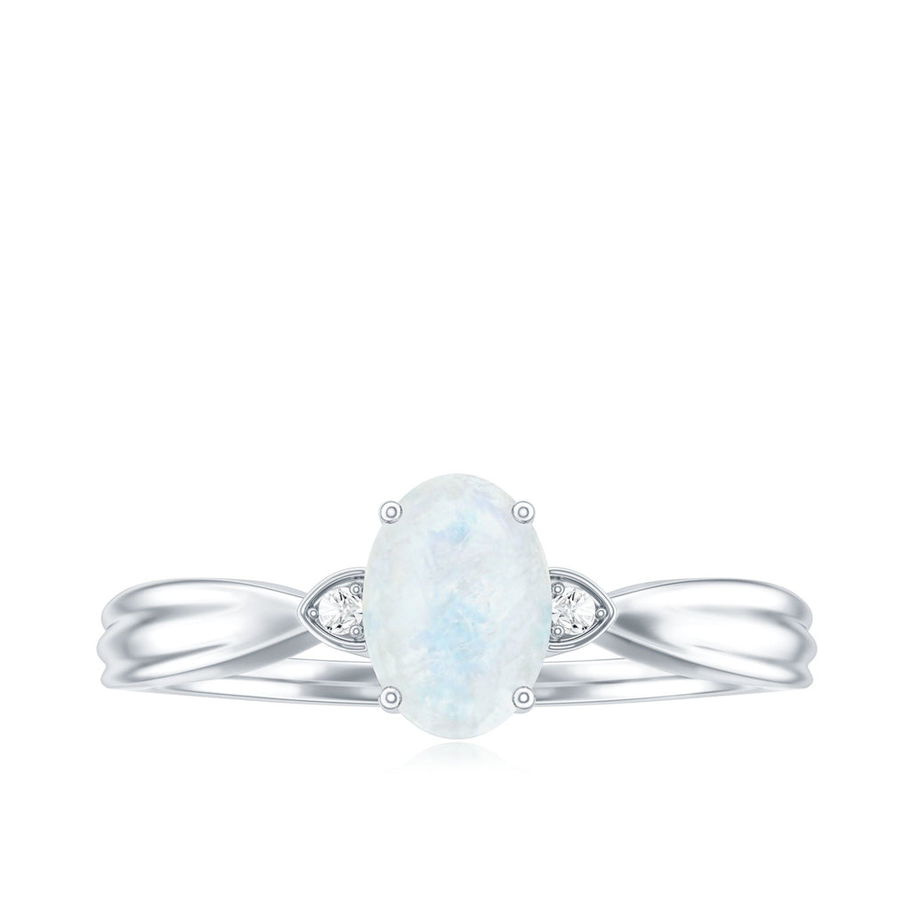 0.6 Carat Oval Cut Moonstone Solitaire Ring with Diamond