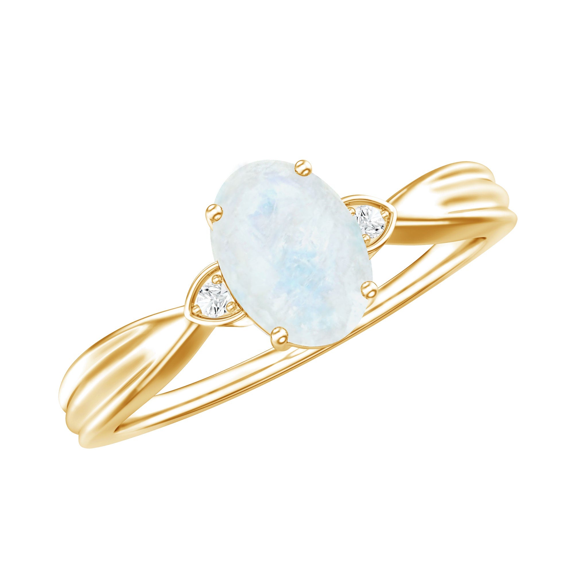 0.6 Carat Oval Cut Moonstone Solitaire Ring with Diamond | Rings | Wiccan Center