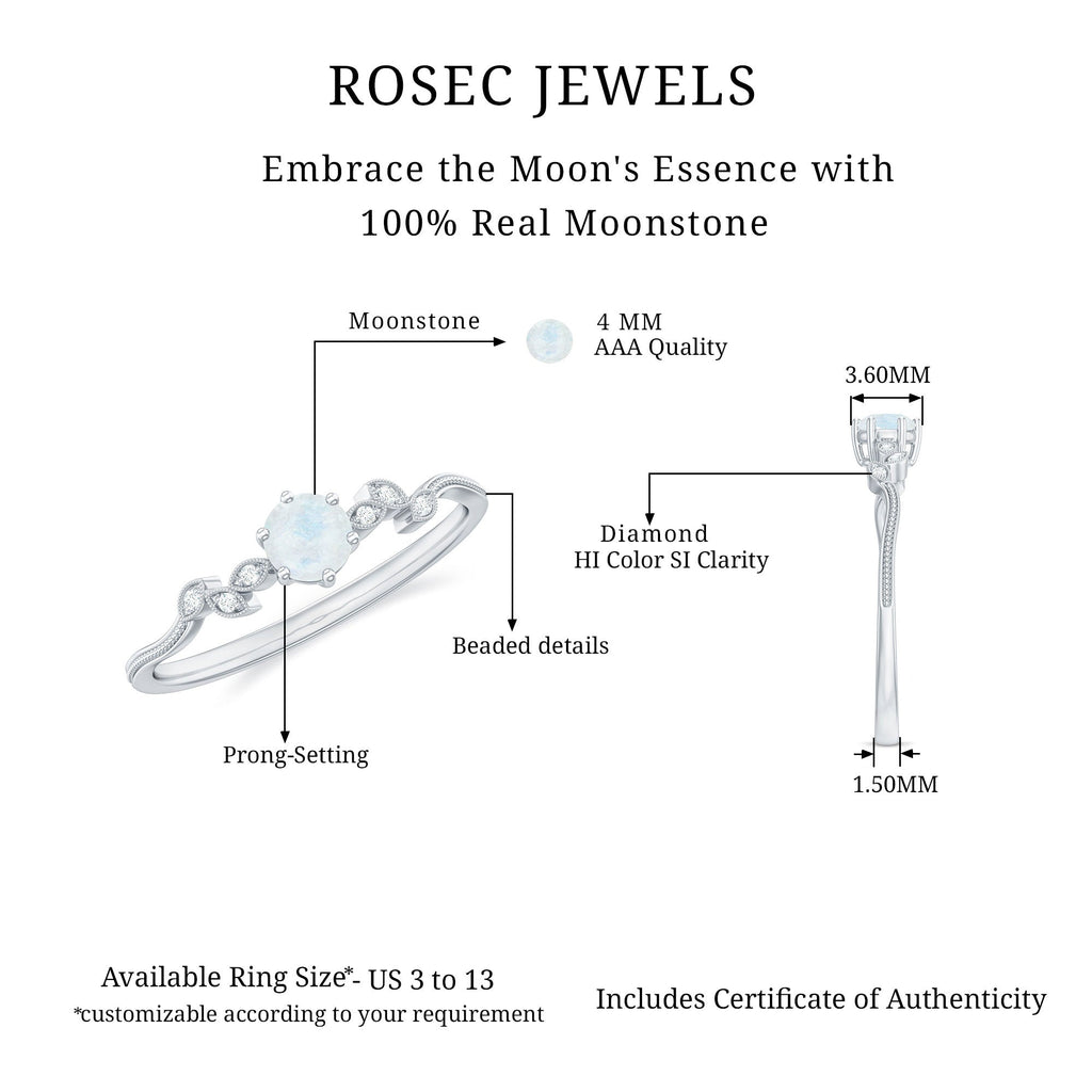 Nature Inspired Moonstone Diamond Promise Ring for Women