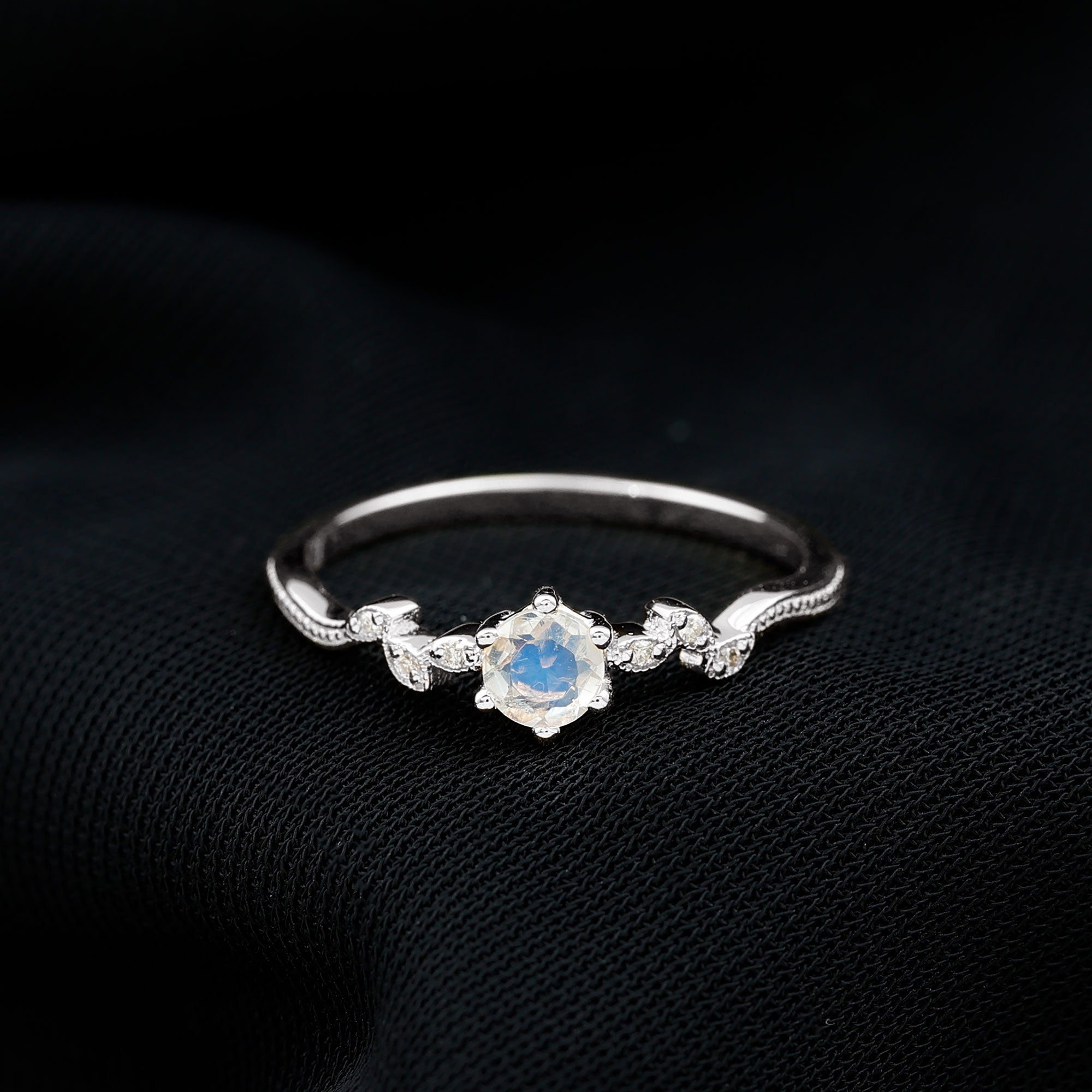 Nature Inspired Moonstone Diamond Promise Ring for Women