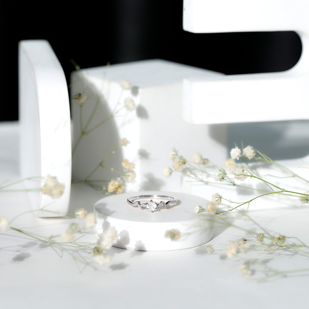 Nature Inspired Moonstone Diamond Promise Ring for Women