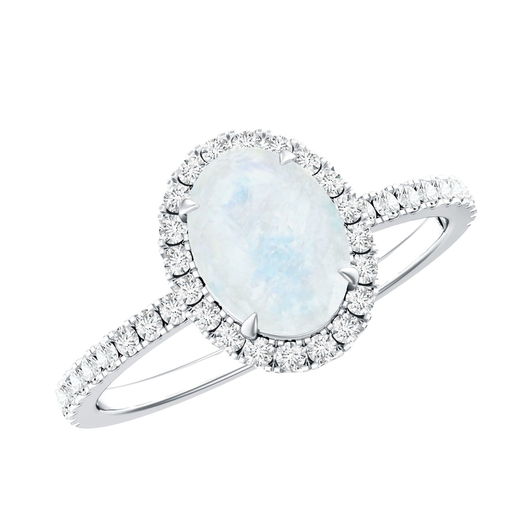 Oval Moonstone Engagement Ring with Diamond Halo
