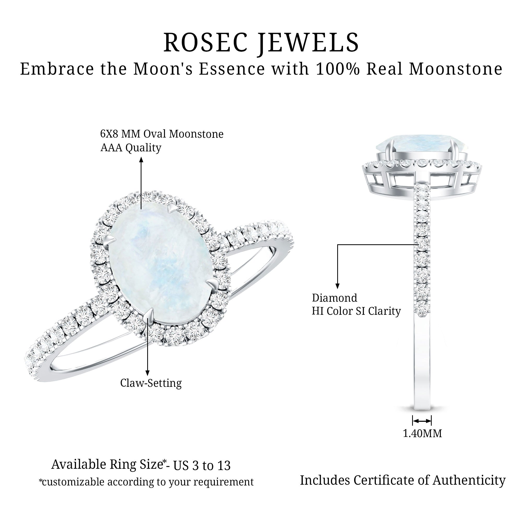 Oval Moonstone Engagement Ring with Diamond Halo