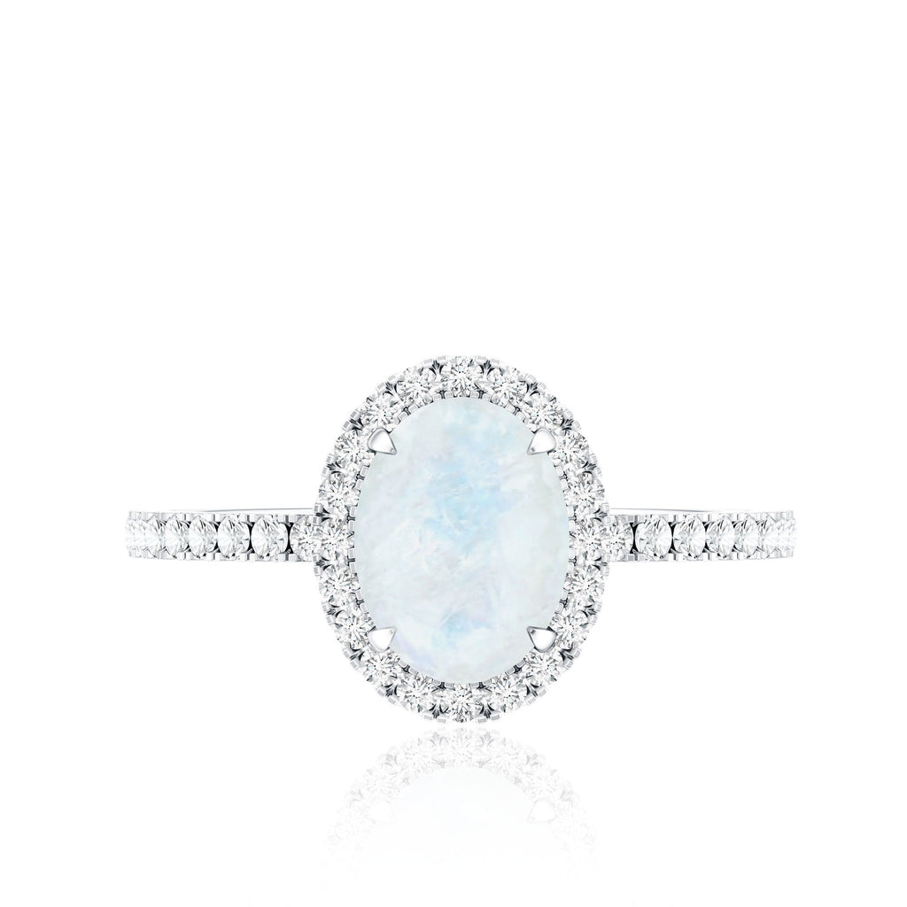Oval Moonstone Engagement Ring with Diamond Halo