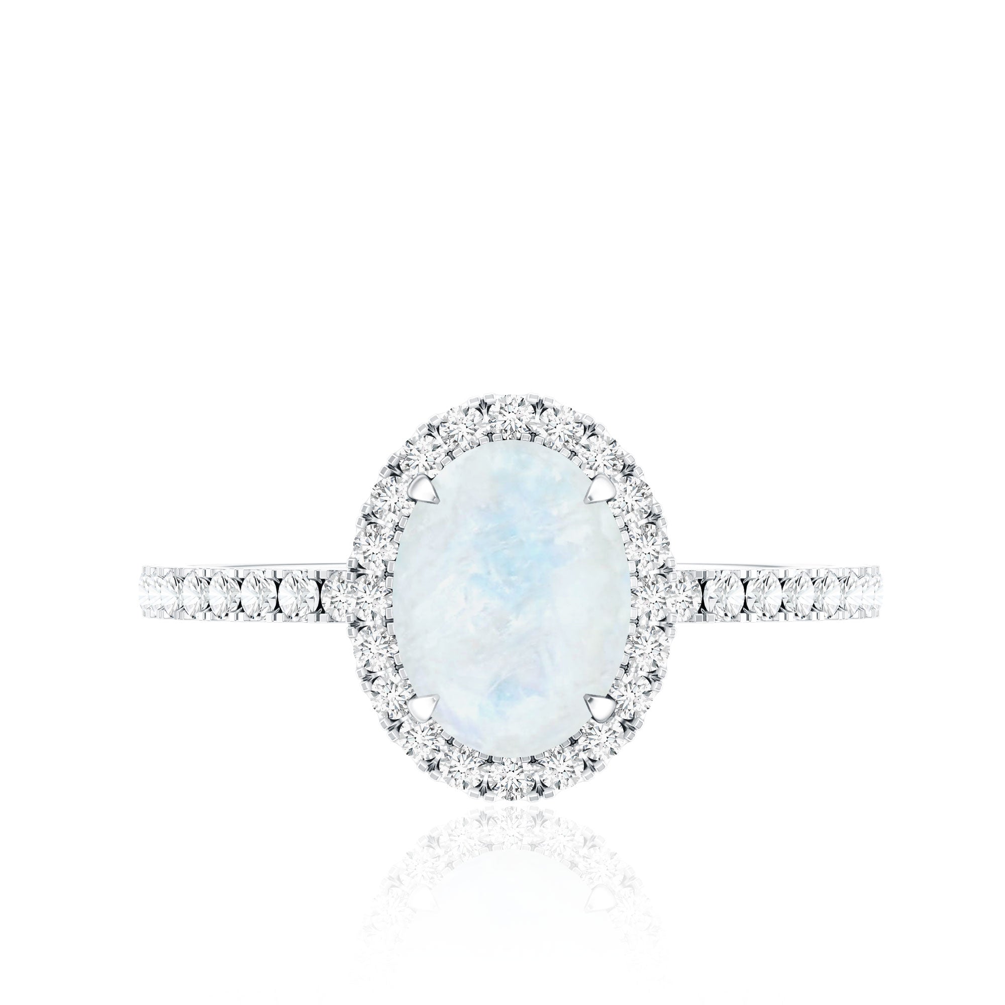 Oval Moonstone Engagement Ring with Diamond Halo