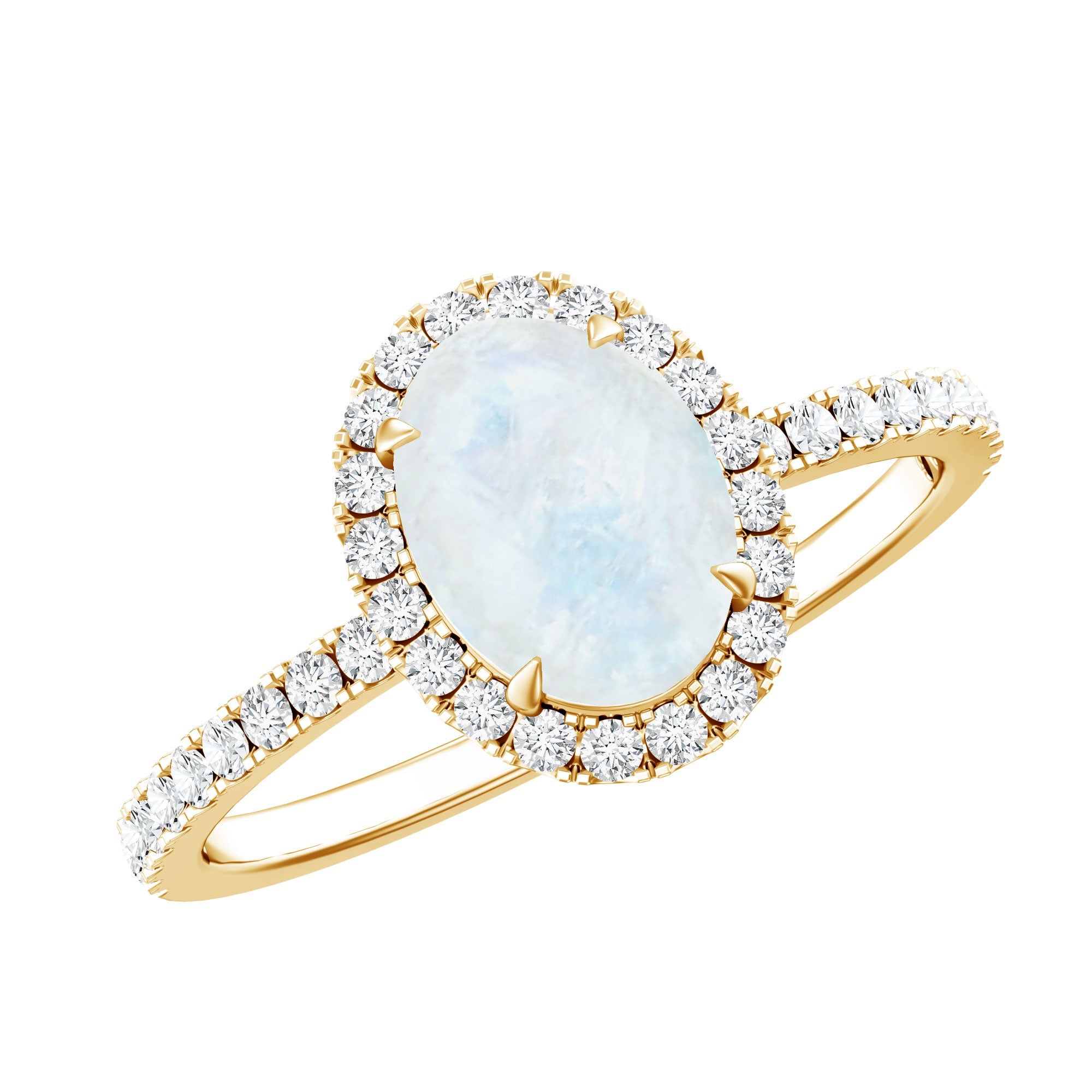 Oval Moonstone Engagement Ring with Diamond Halo | Rings | Wiccan Center