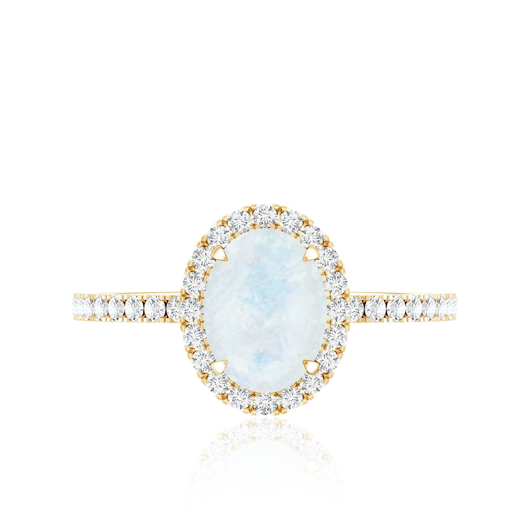 Oval Moonstone Engagement Ring with Diamond Halo