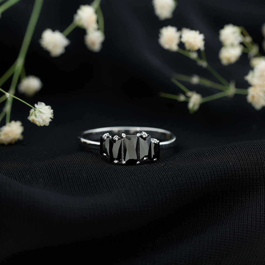 Baguette Cut Black Onyx 5 Stone Anniversary Ring