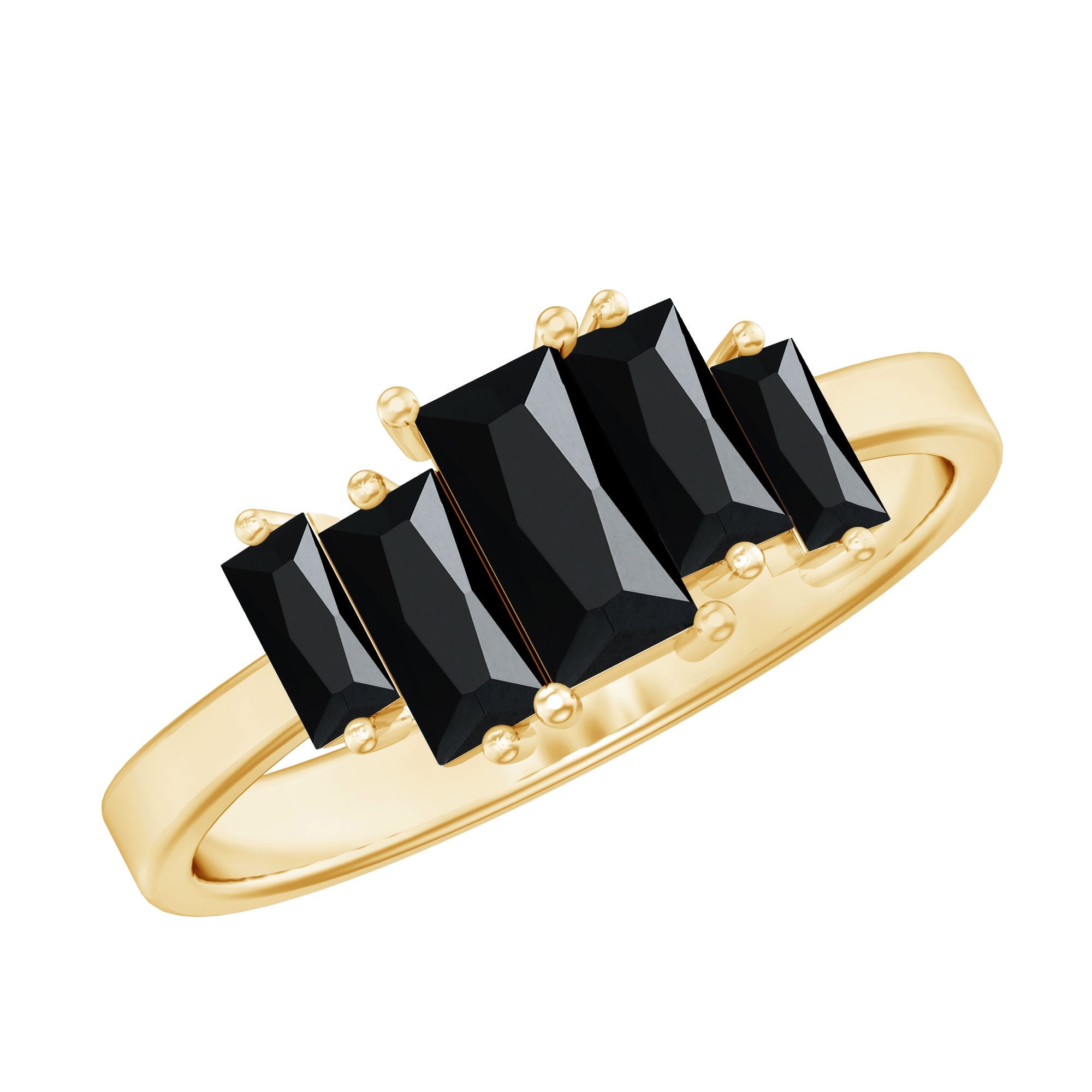 Baguette Cut Black Onyx 5 Stone Anniversary Ring | Rings | Wiccan Center