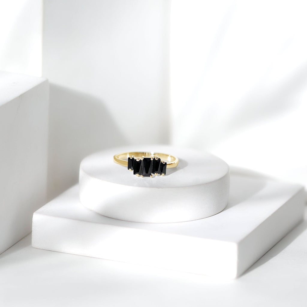 Baguette Cut Black Onyx 5 Stone Anniversary Ring
