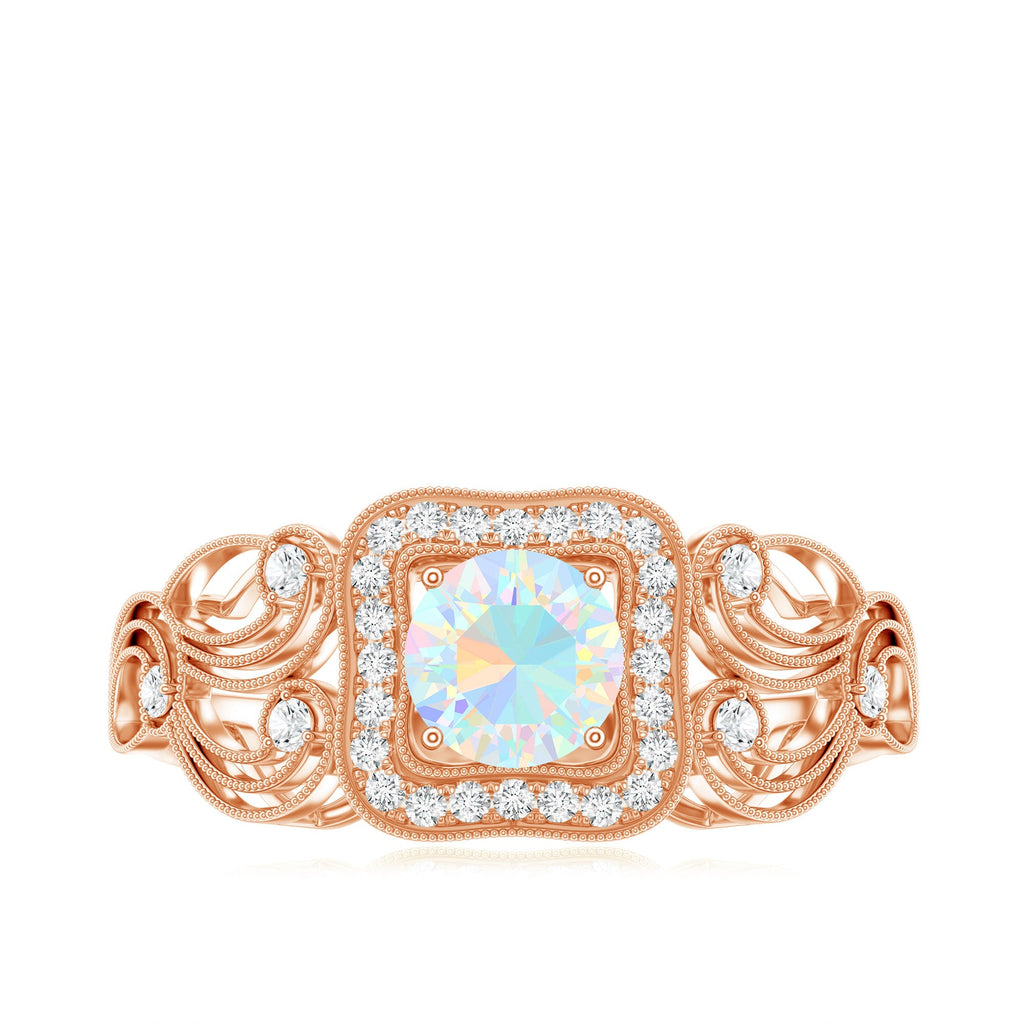 Certified Real Ethiopian Opal Retro Engagement Ring with Diamond