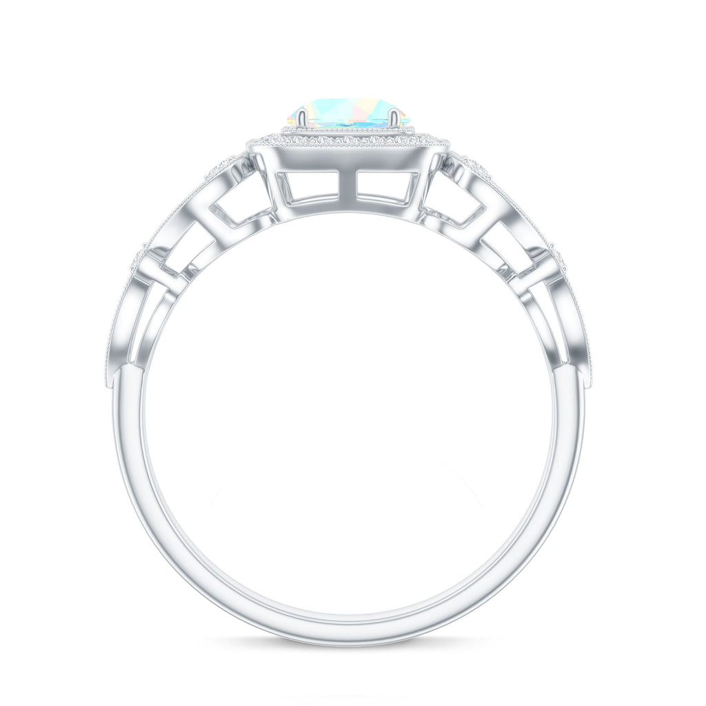 Certified Real Ethiopian Opal Retro Engagement Ring with Diamond