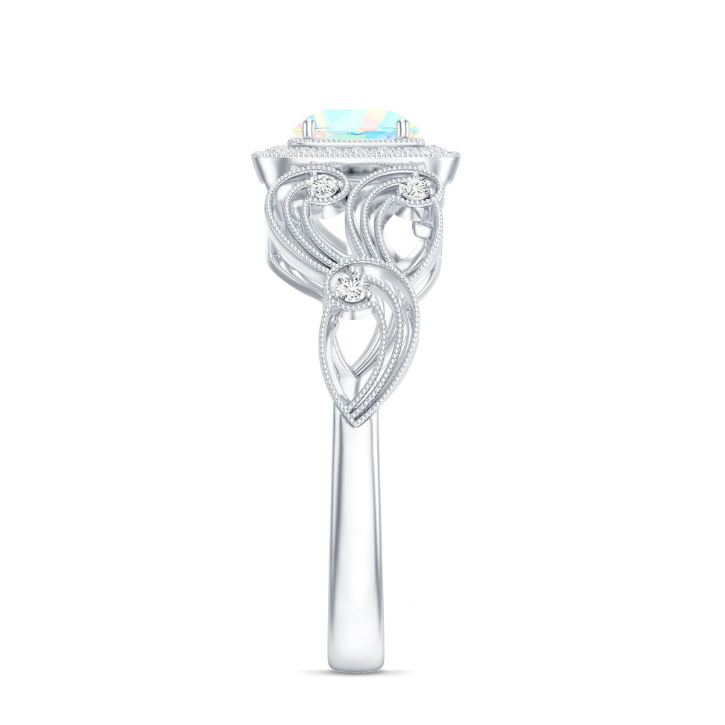 Certified Real Ethiopian Opal Retro Engagement Ring with Diamond