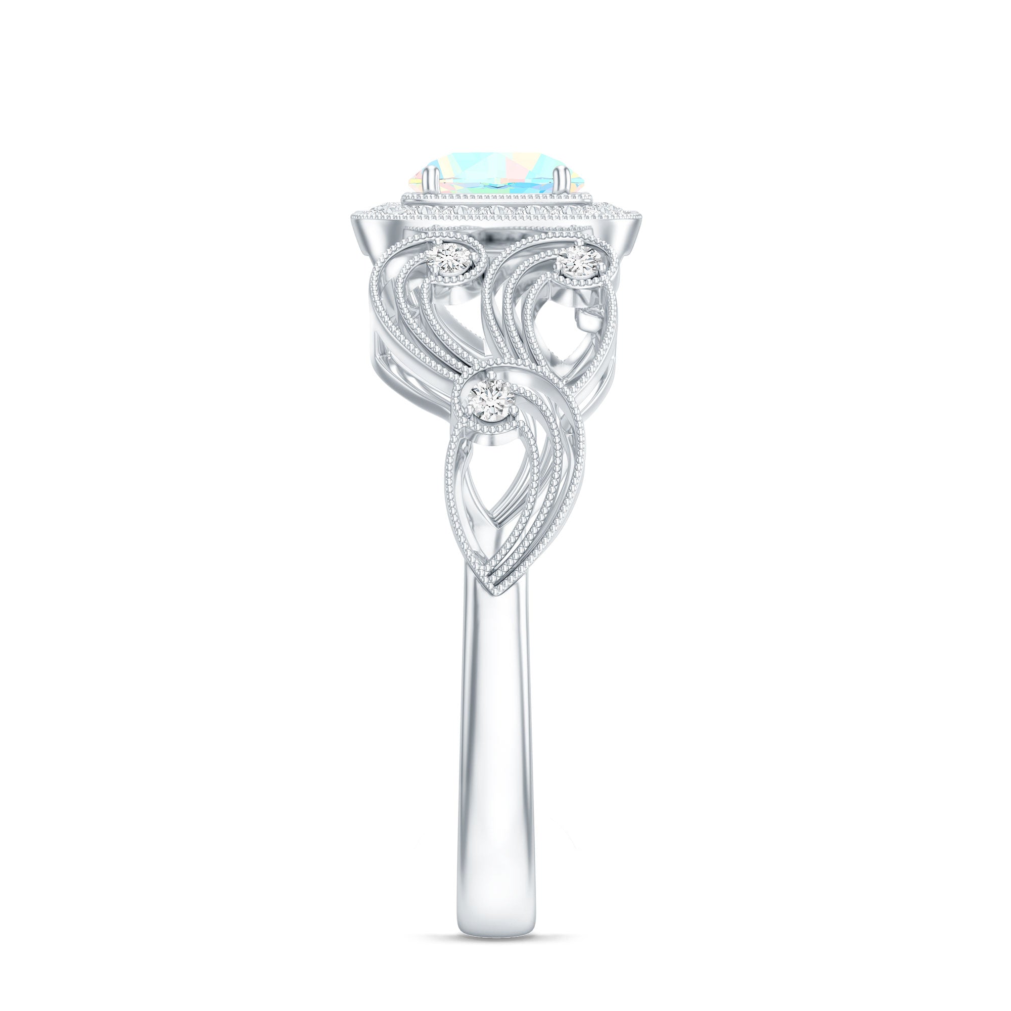Certified Real Ethiopian Opal Retro Engagement Ring with Diamond