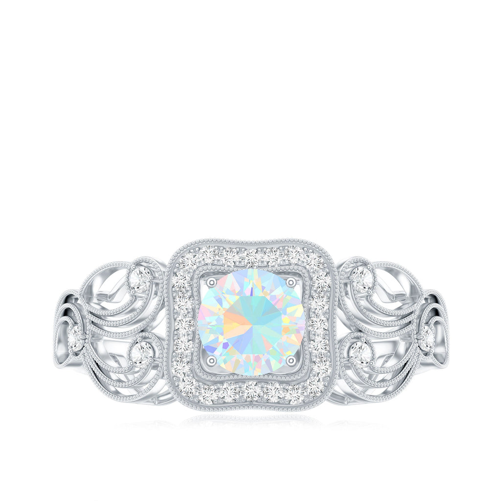 Certified Real Ethiopian Opal Retro Engagement Ring with Diamond