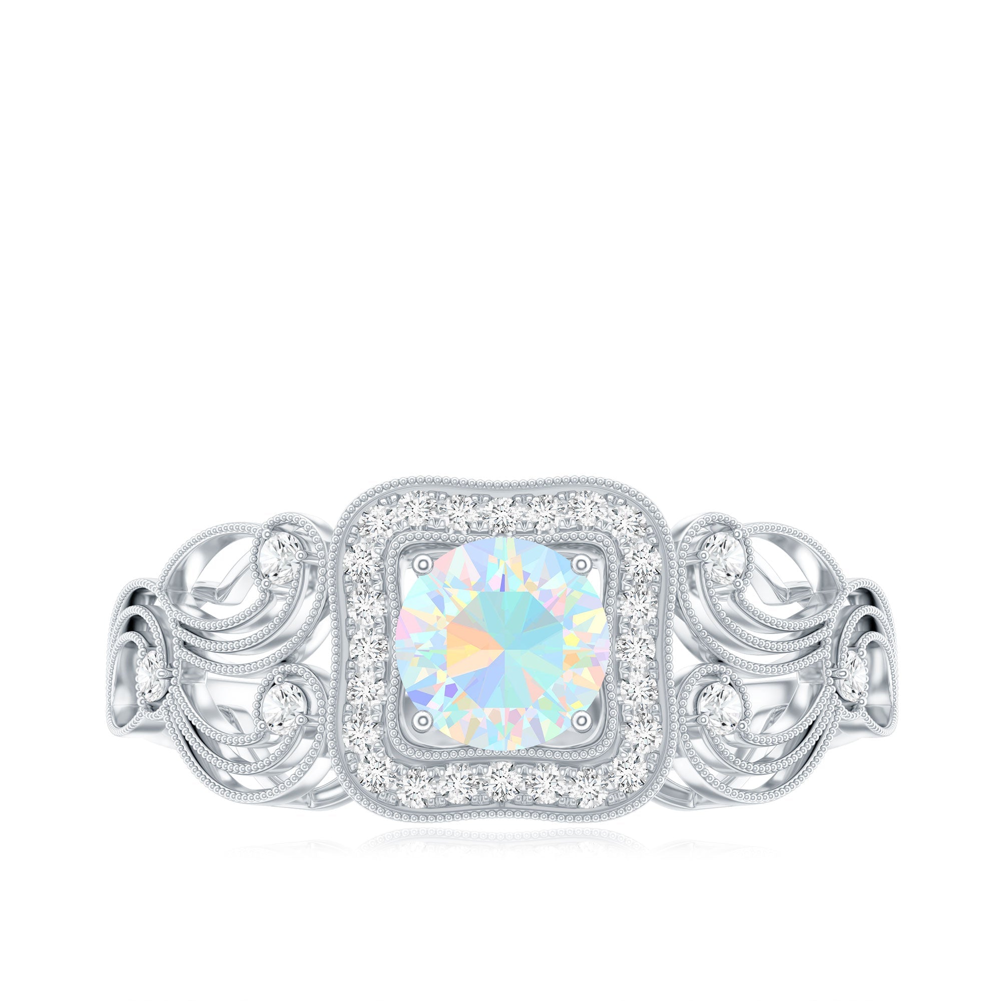 Certified Real Ethiopian Opal Retro Engagement Ring with Diamond