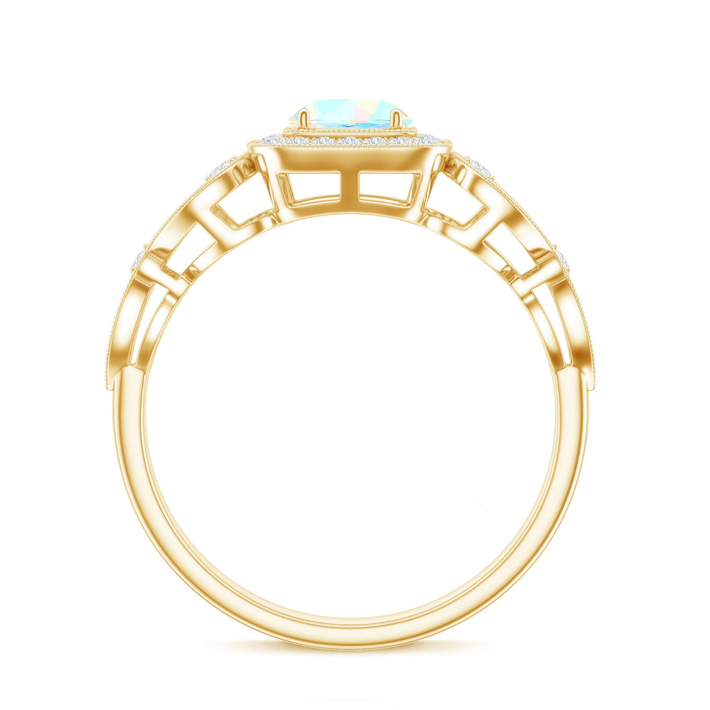 Certified Real Ethiopian Opal Retro Engagement Ring with Diamond