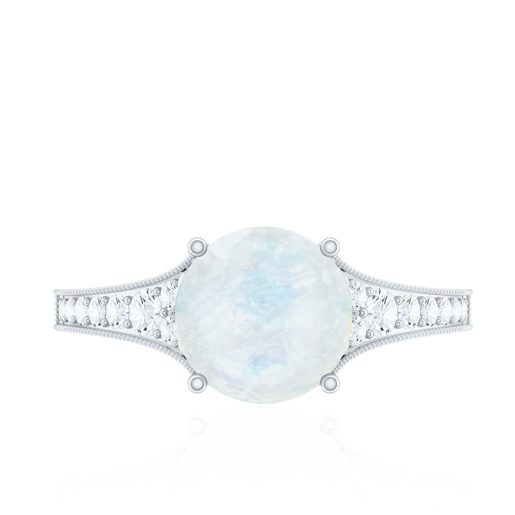 Designer Moonstone Engagement Ring with Diamond Side Stones