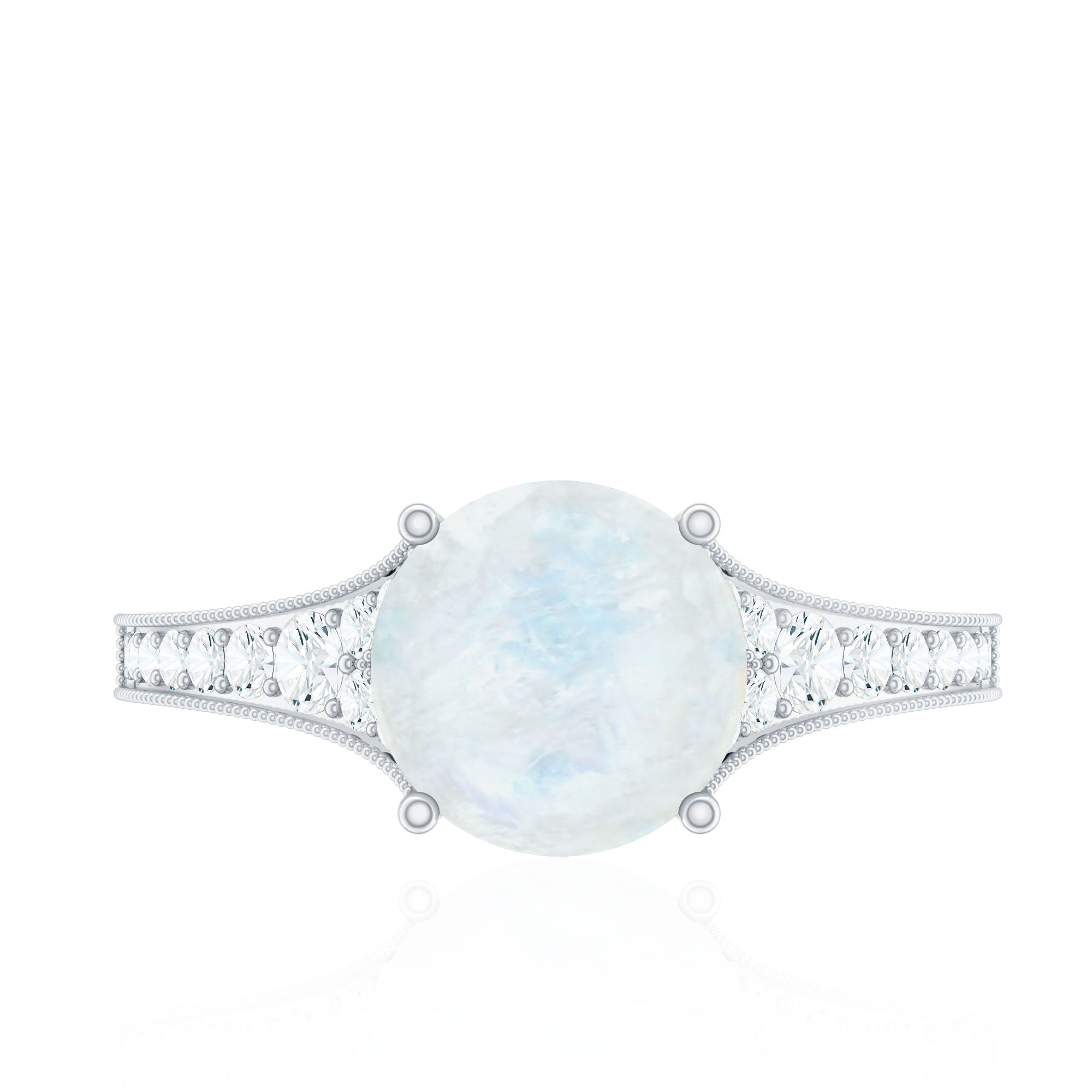 Designer Moonstone Engagement Ring with Diamond Side Stones