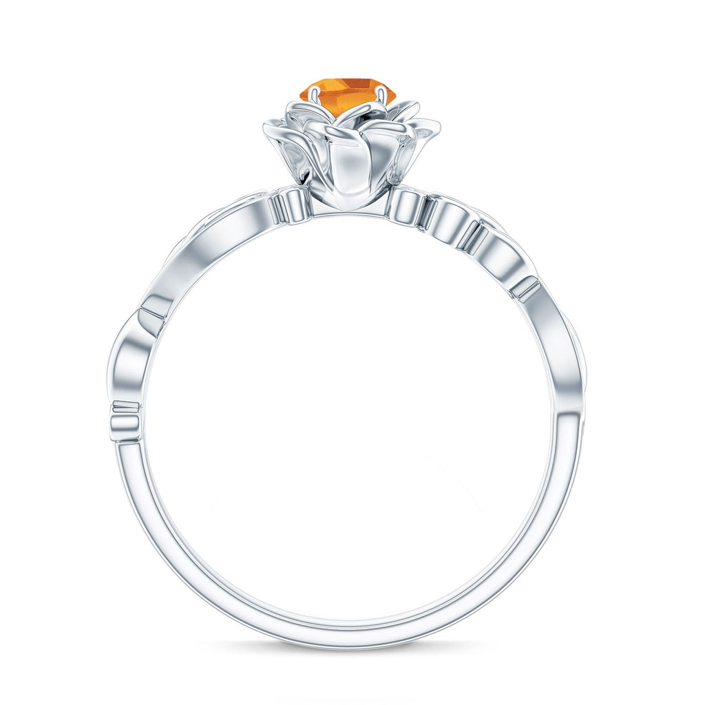 Nature Inspired Citrine Flower Engagement Ring with Diamond