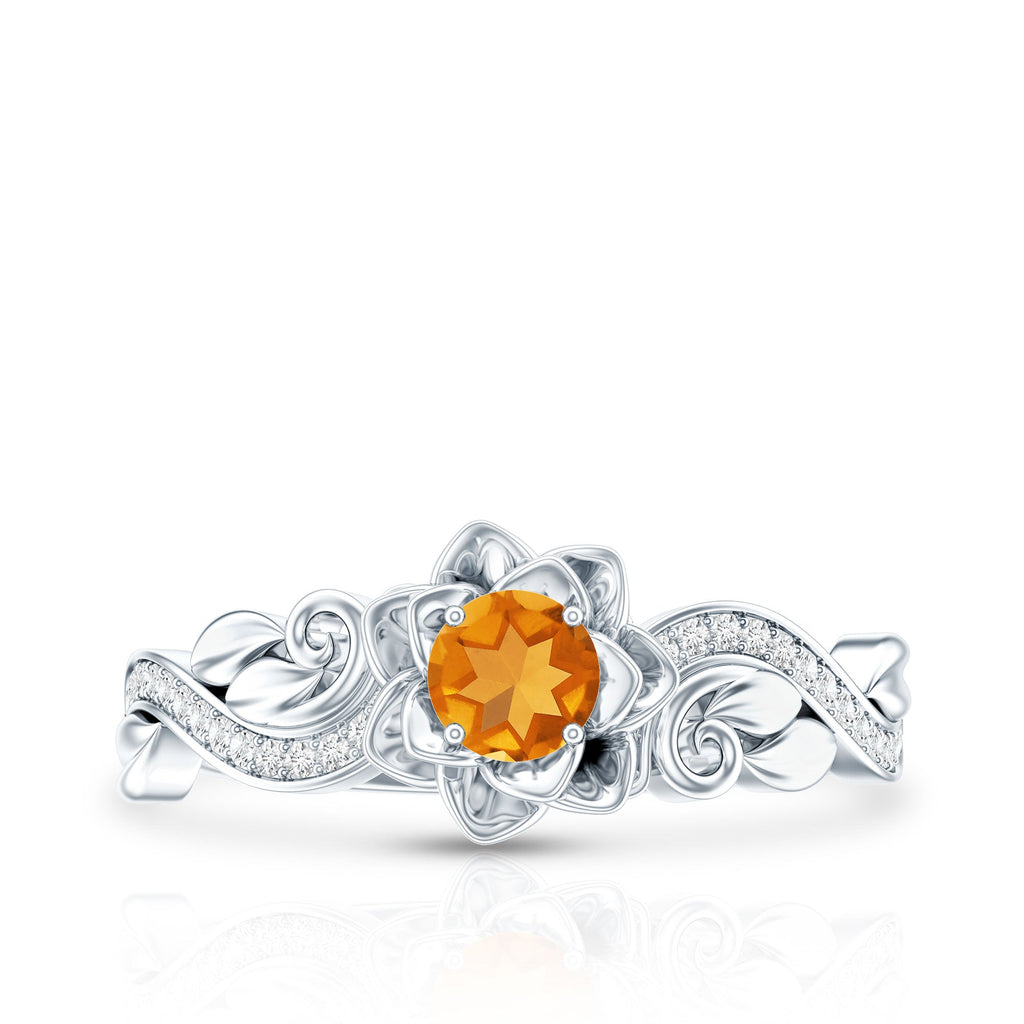 Nature Inspired Citrine Flower Engagement Ring with Diamond