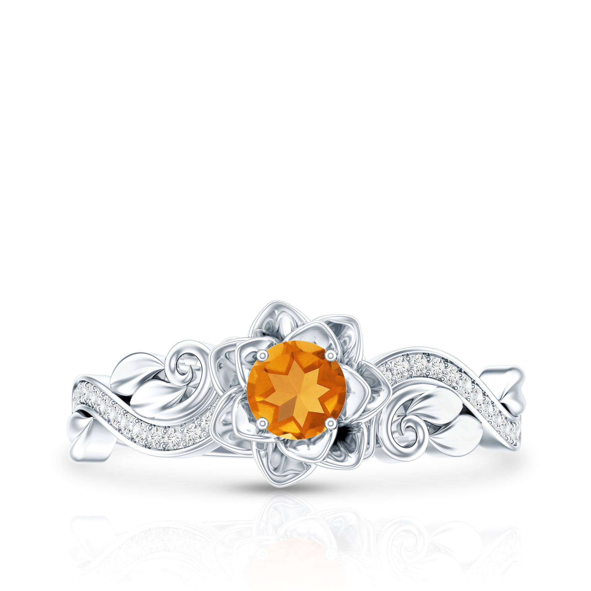 Nature Inspired Citrine Flower Engagement Ring with Diamond