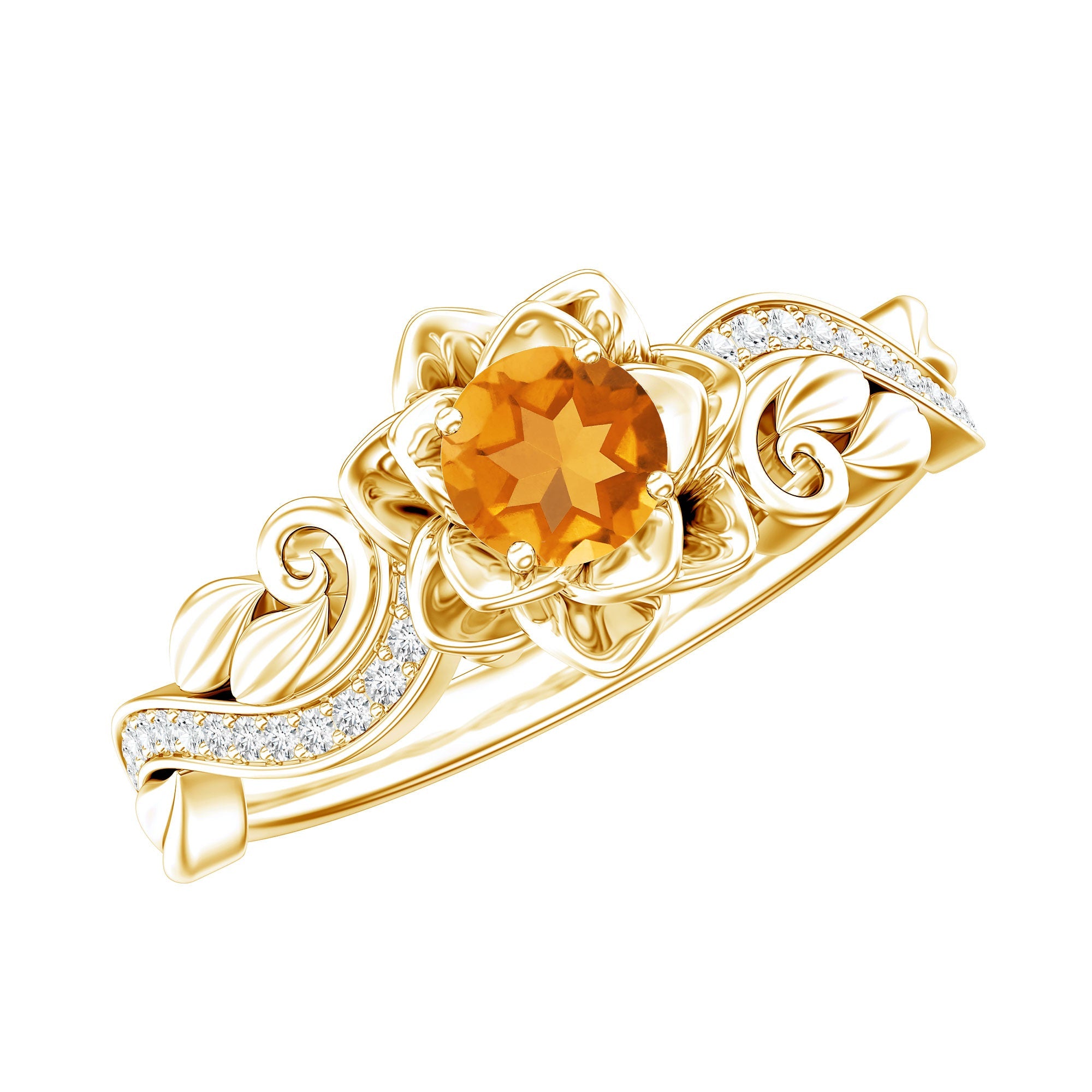 Nature Inspired Citrine Flower Engagement Ring with Diamond | Rings | Wiccan Center