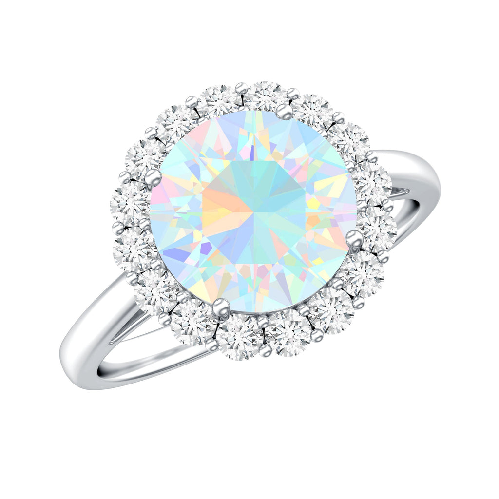 Certified Real 2 Carat Ethiopian Rainbow Opal Engagement Ring with Diamond Halo