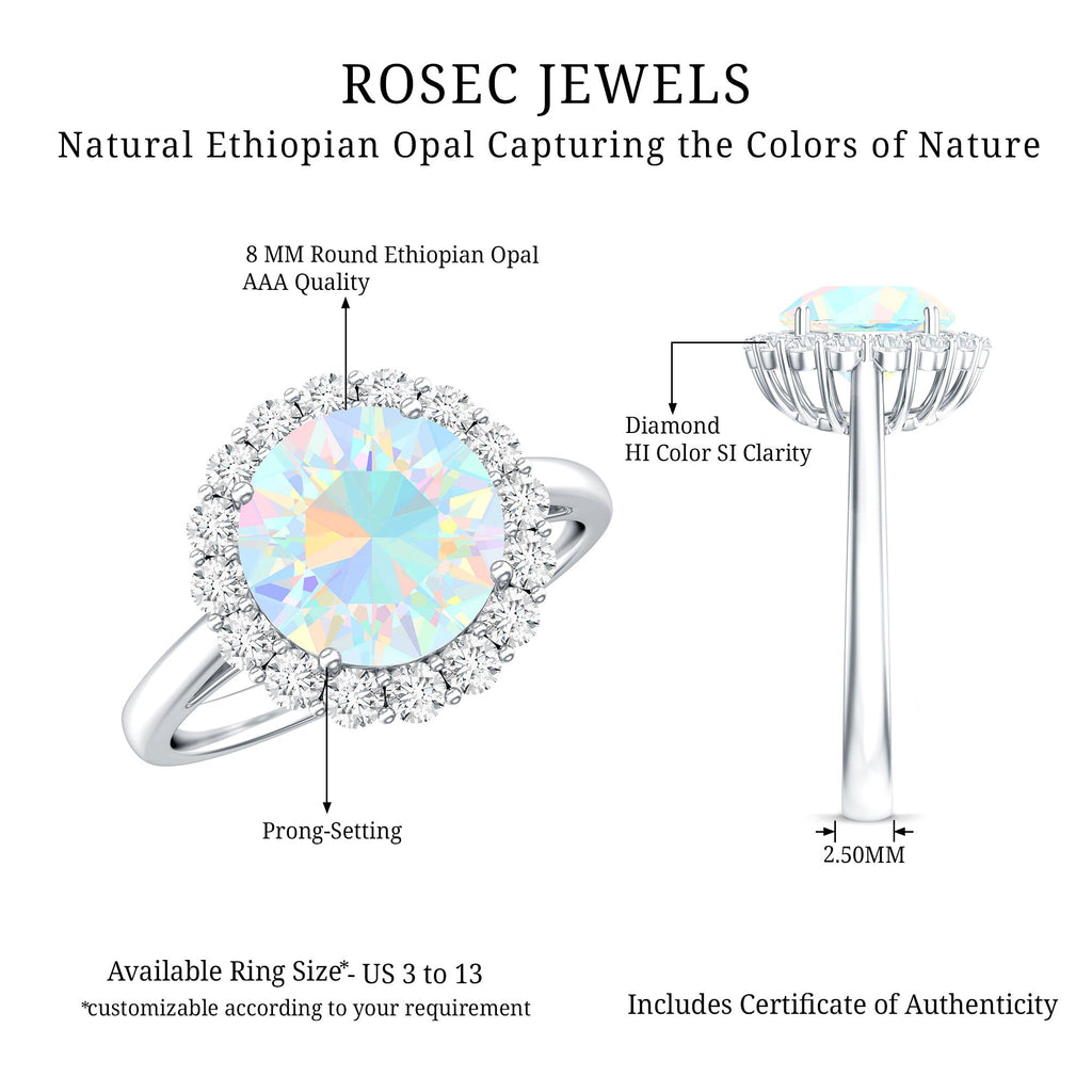 Certified Real 2 Carat Ethiopian Rainbow Opal Engagement Ring with Diamond Halo